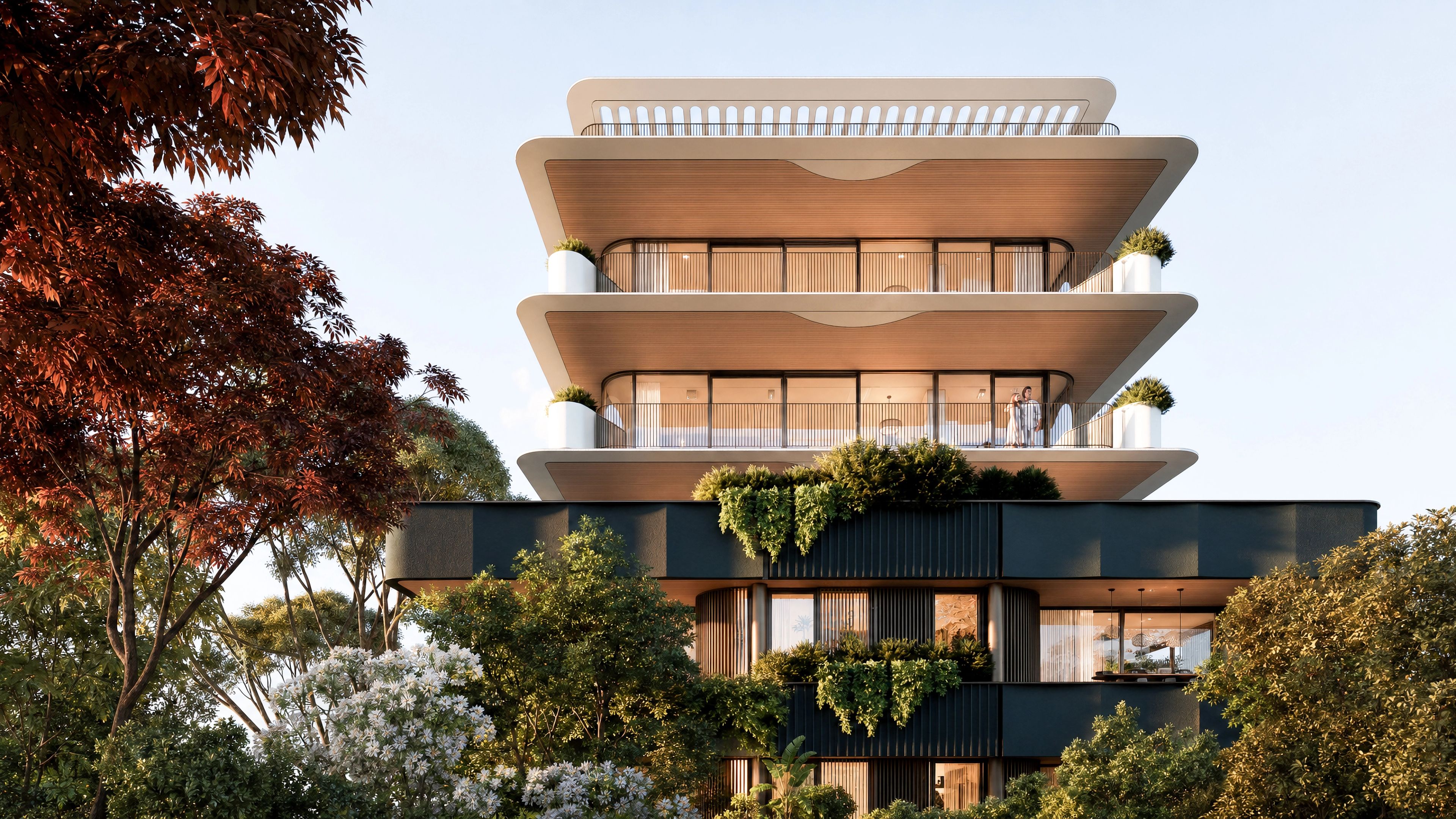 Entrance pathway render of the Nulla Nulla Apartments.