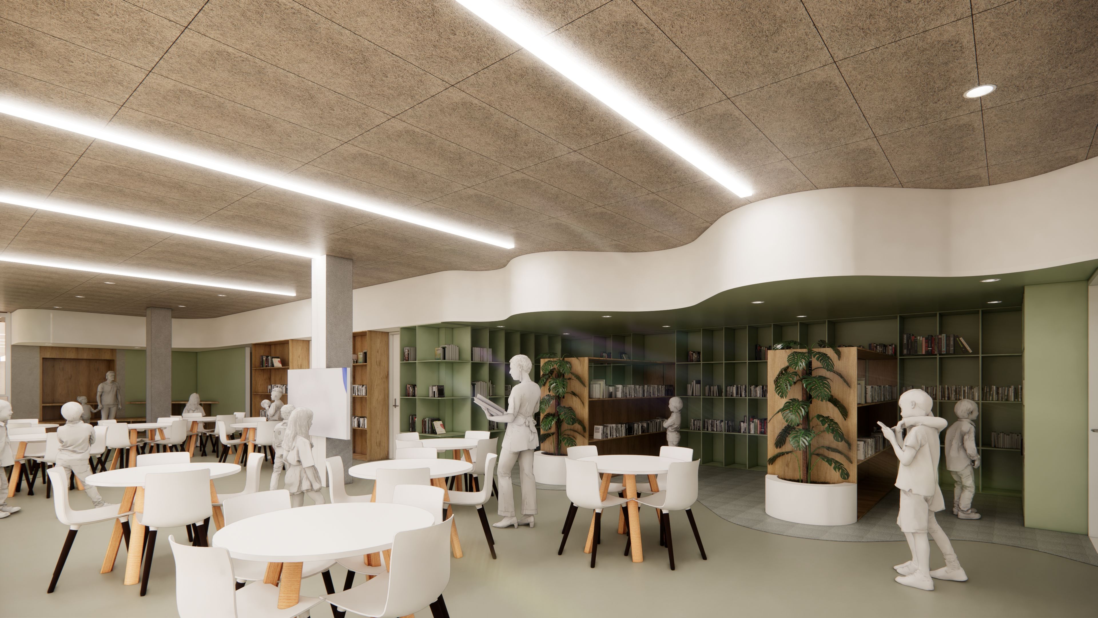 Render of the junior library at Hills Grammar LIC in Kenthurst, NSW.