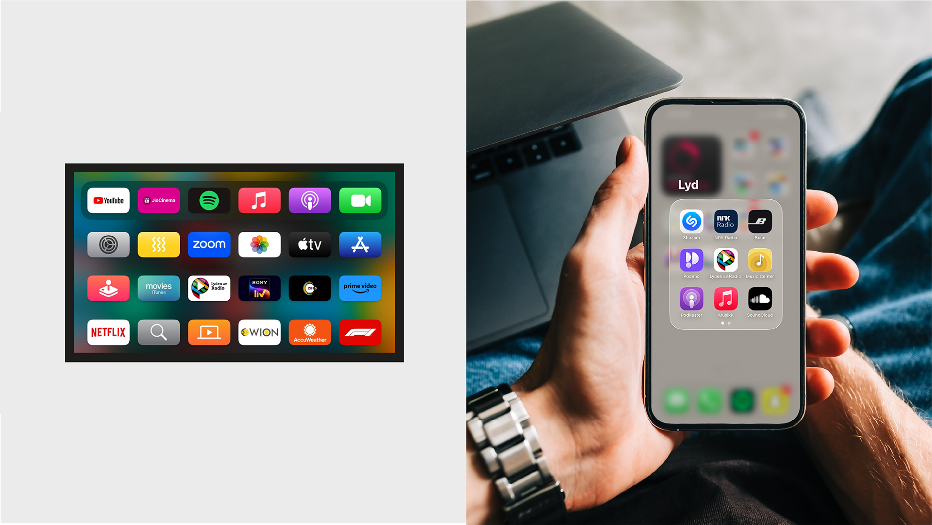 Bilde av radioapper og apper vist på mobilen