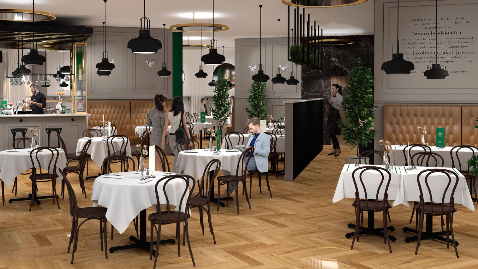 3D-visualisering av Jomfruin restaurant