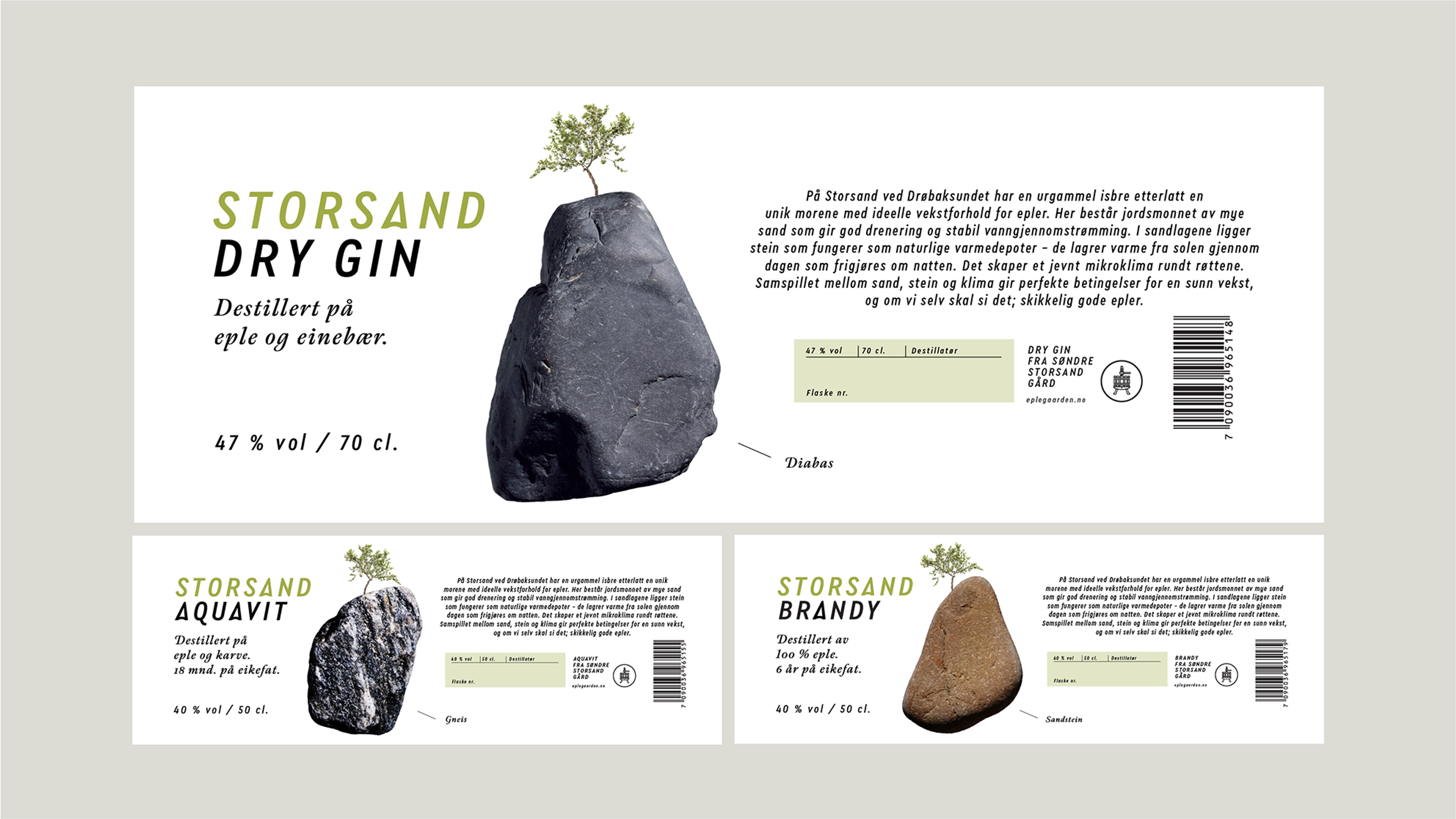 Storsand dry gin flaskeetikett