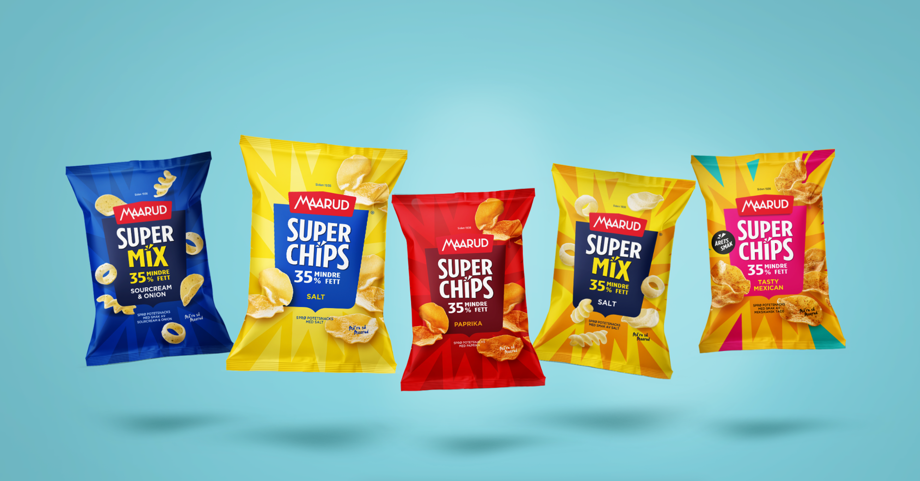 Superchips serien til Maarud som svever på blå bakgrunn. 