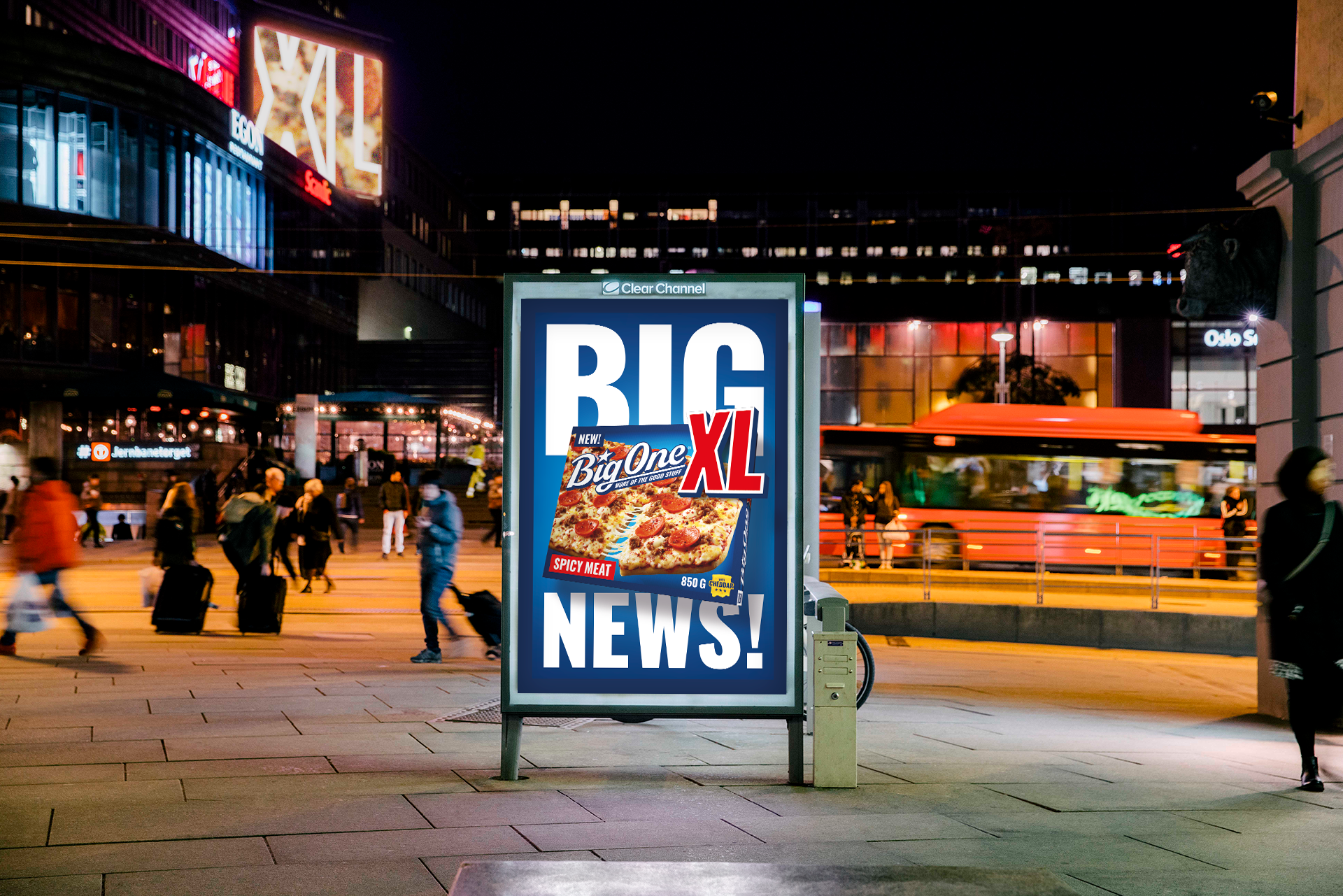 BigOne reklameplakater utendørs på Jernbanetorget