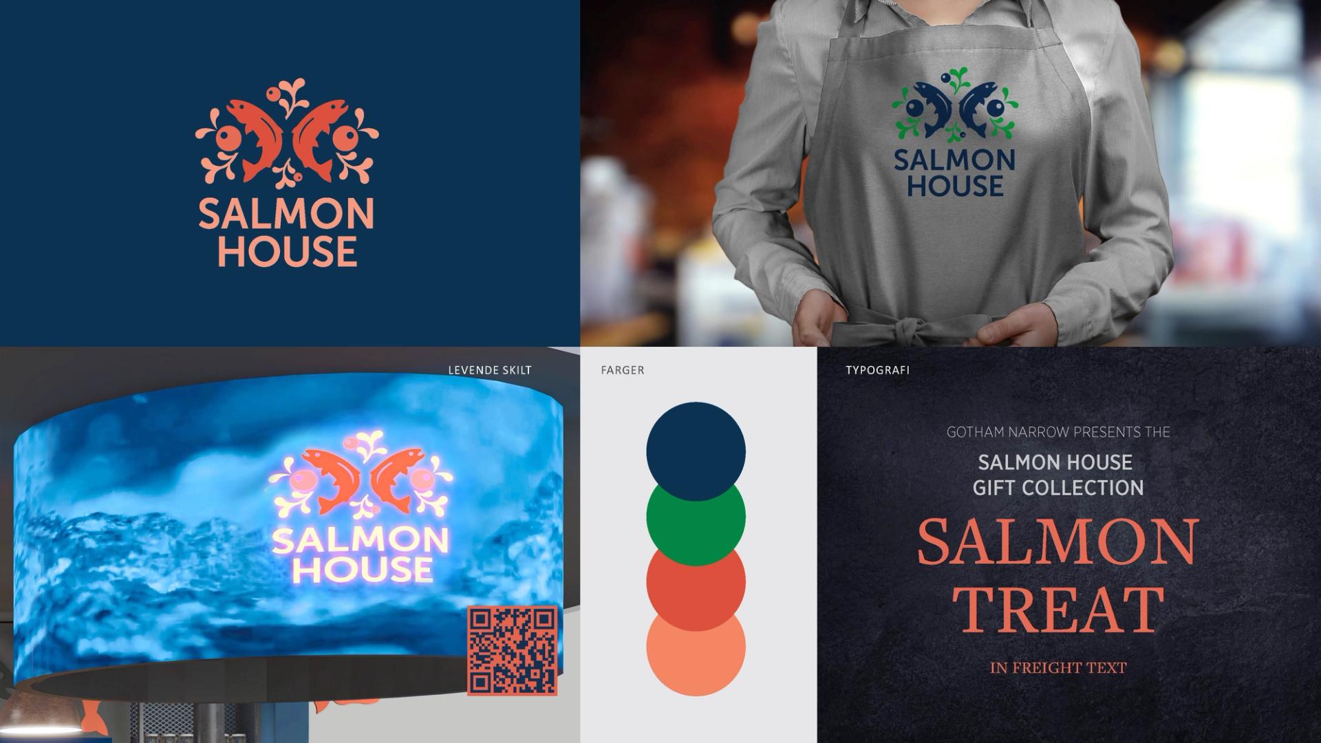 Salmon House visuell identitet logo og merkeelementer