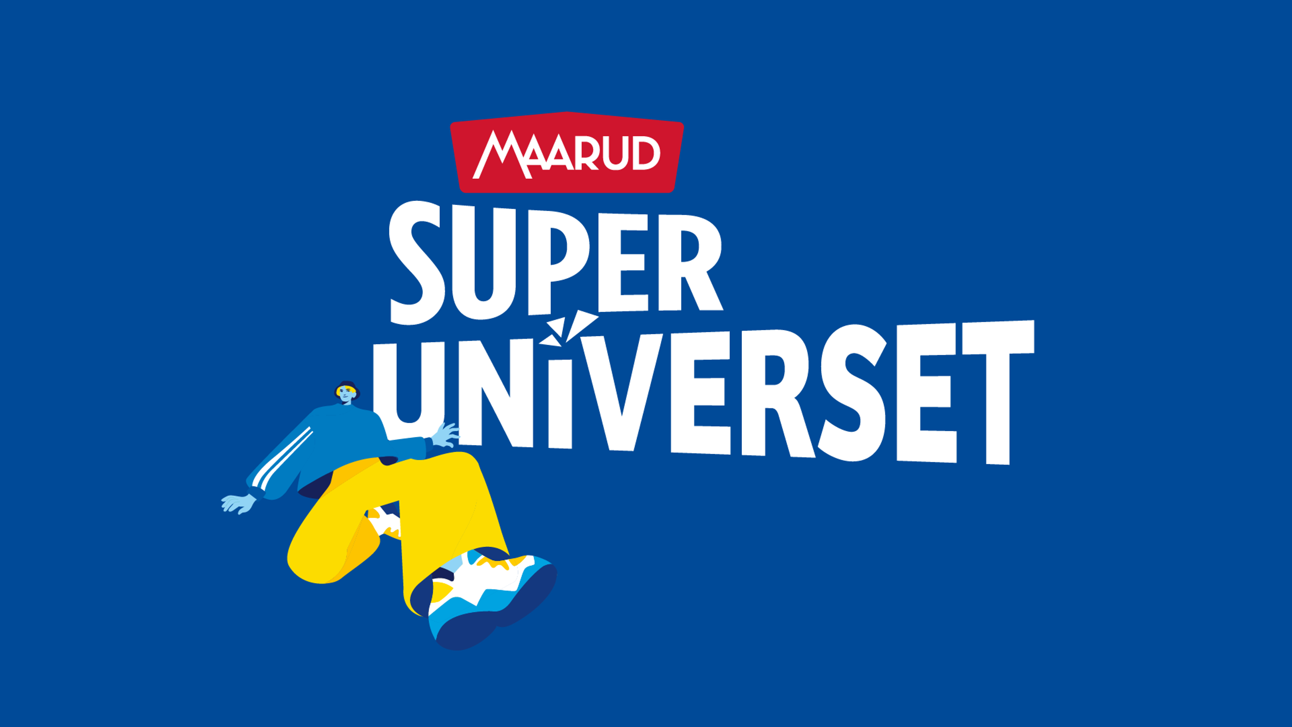 Logo Superuniverset med illustrert karakter på blå bakgrunn