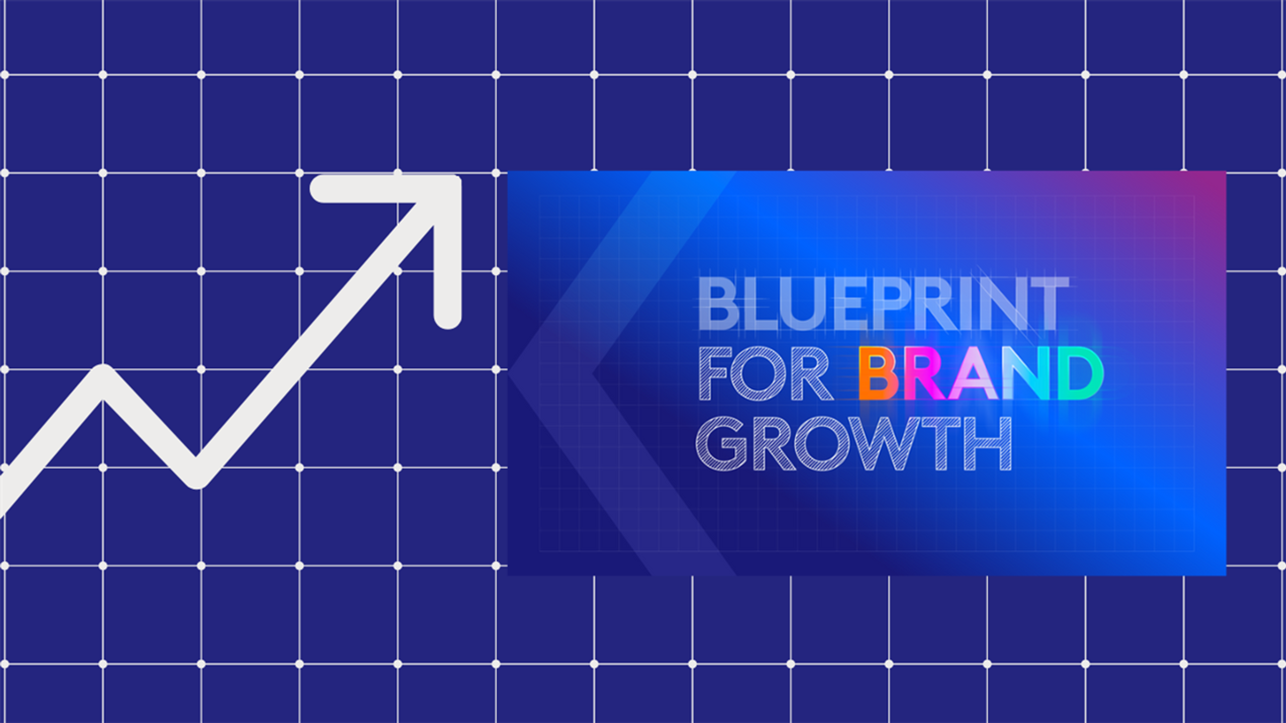 Blått bilde med pil som peker oppover og teksten: Blueprint for Brand Growth