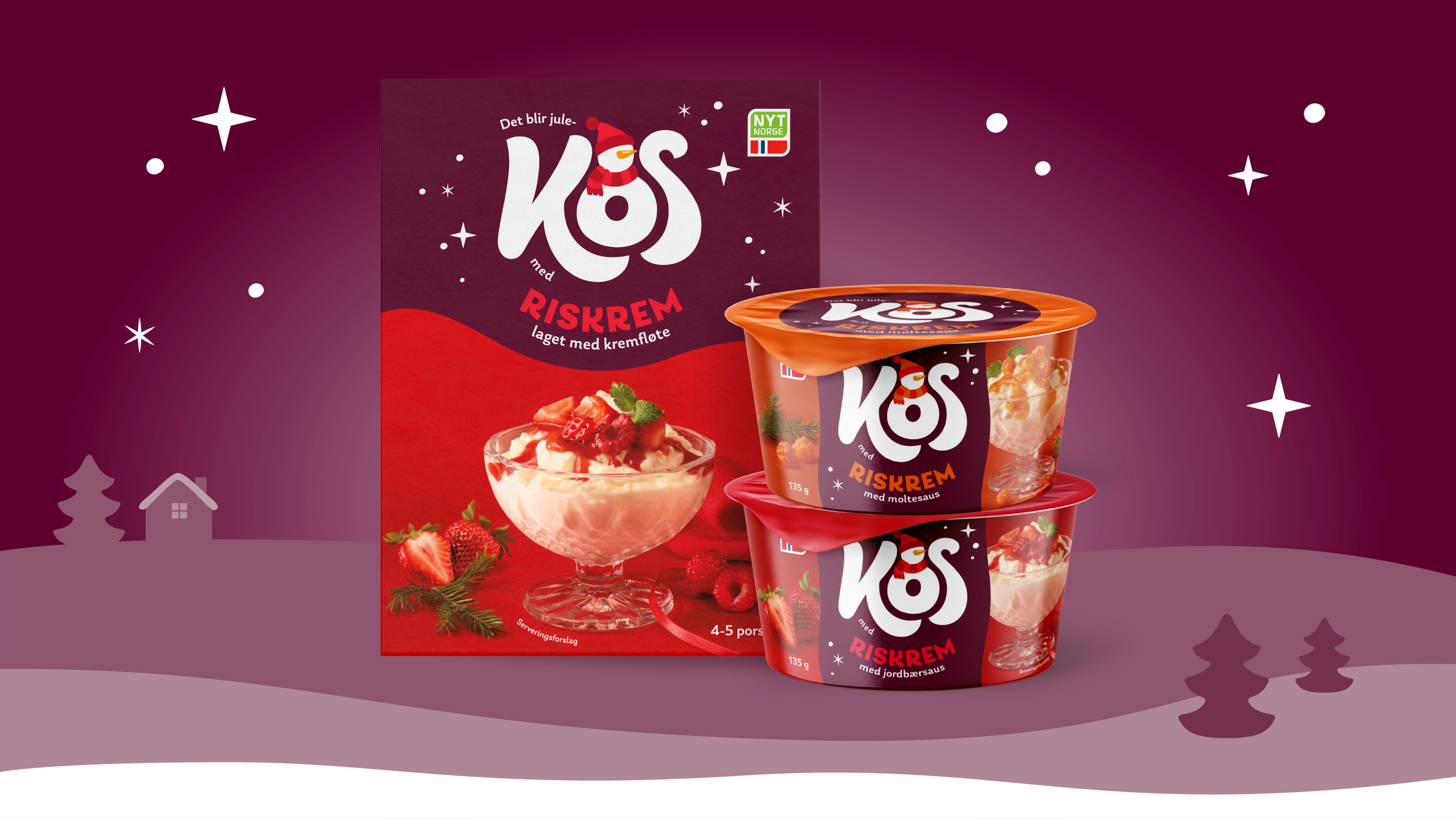 Bilde av Kos pakningsdesign med illustrert bakgrunn