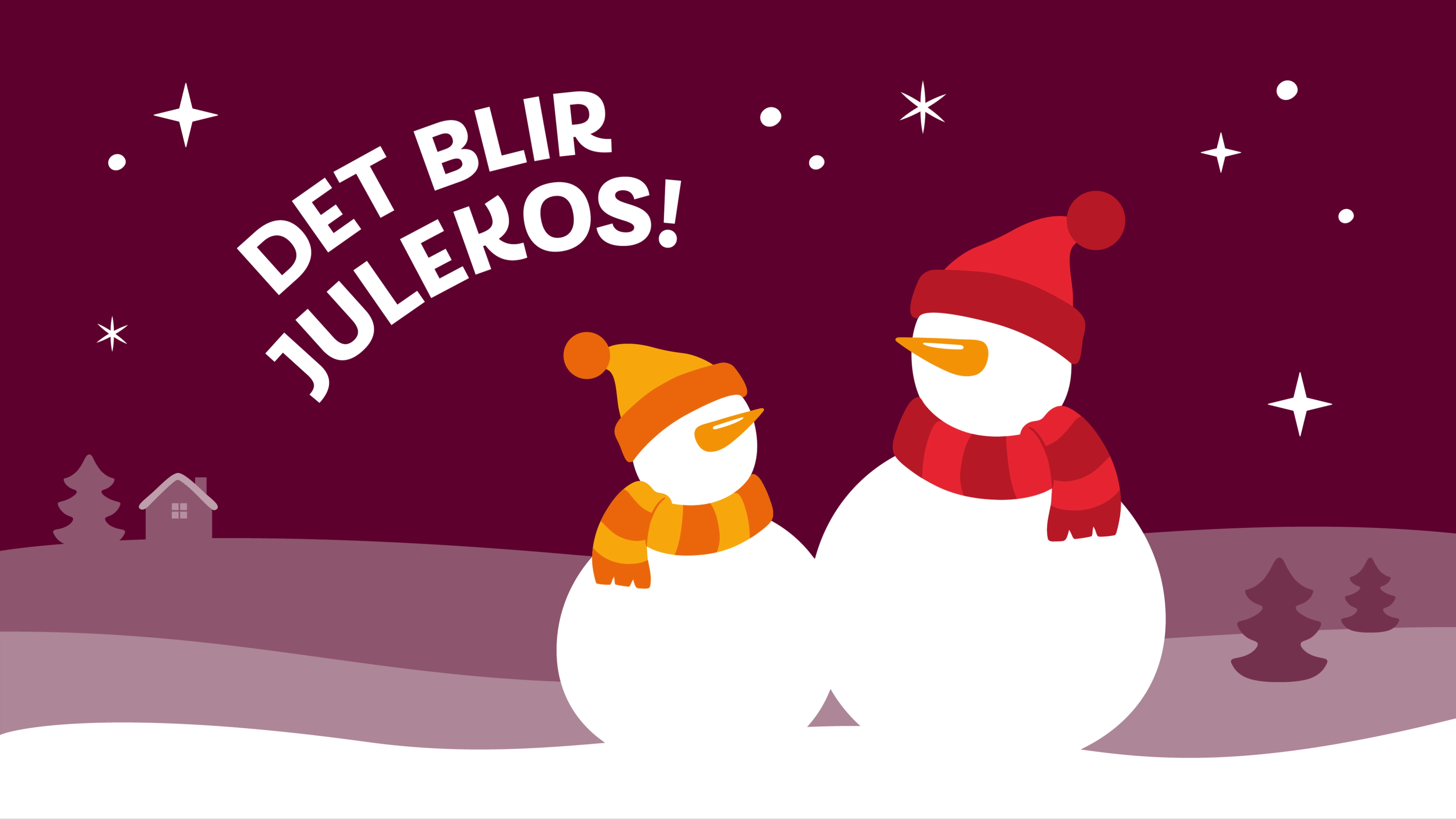 plakat med to snømenn og teksten "Det blir julekos!"