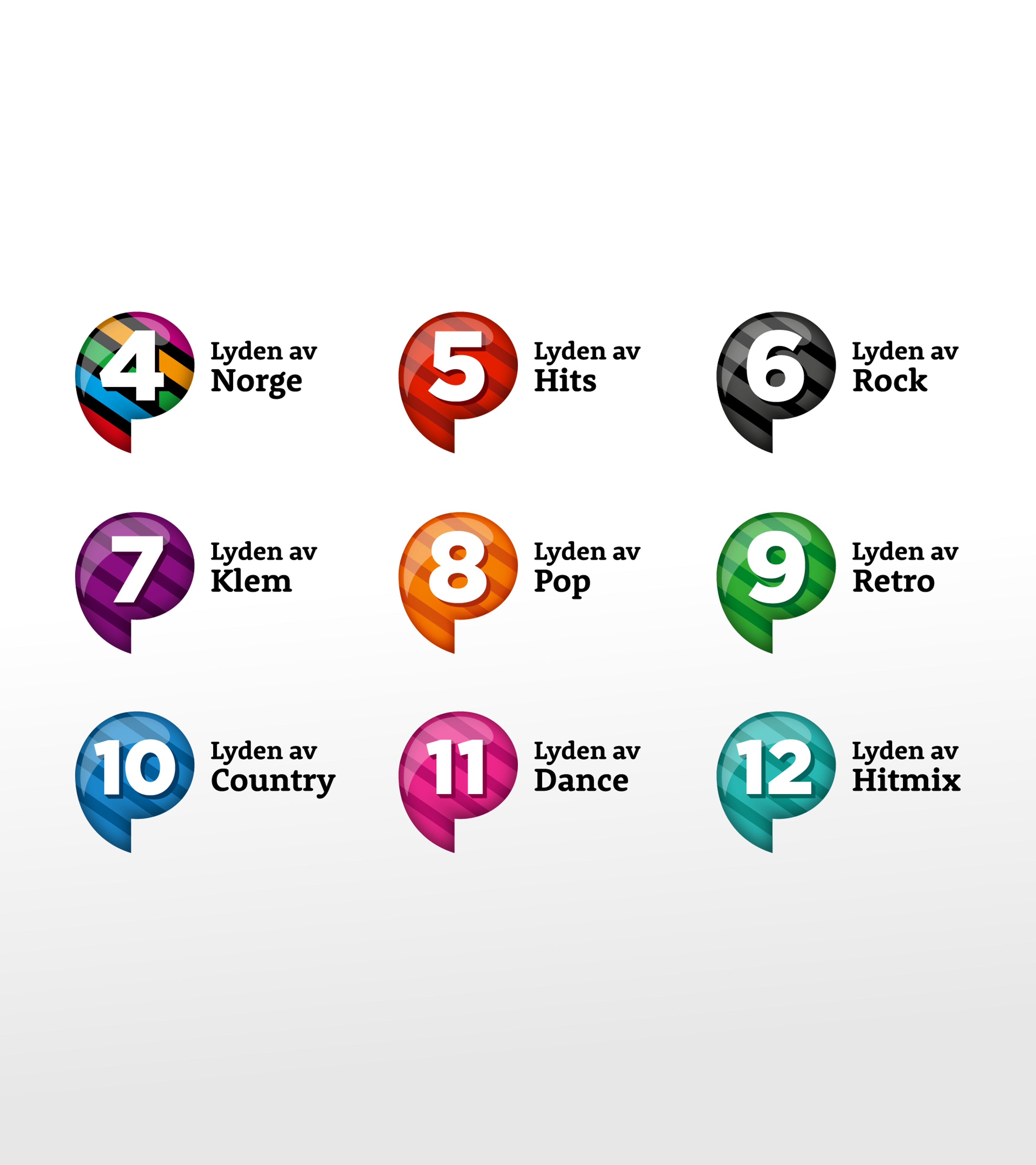 Logoene til P4 Radio Hele Norge sine radiokanaler
