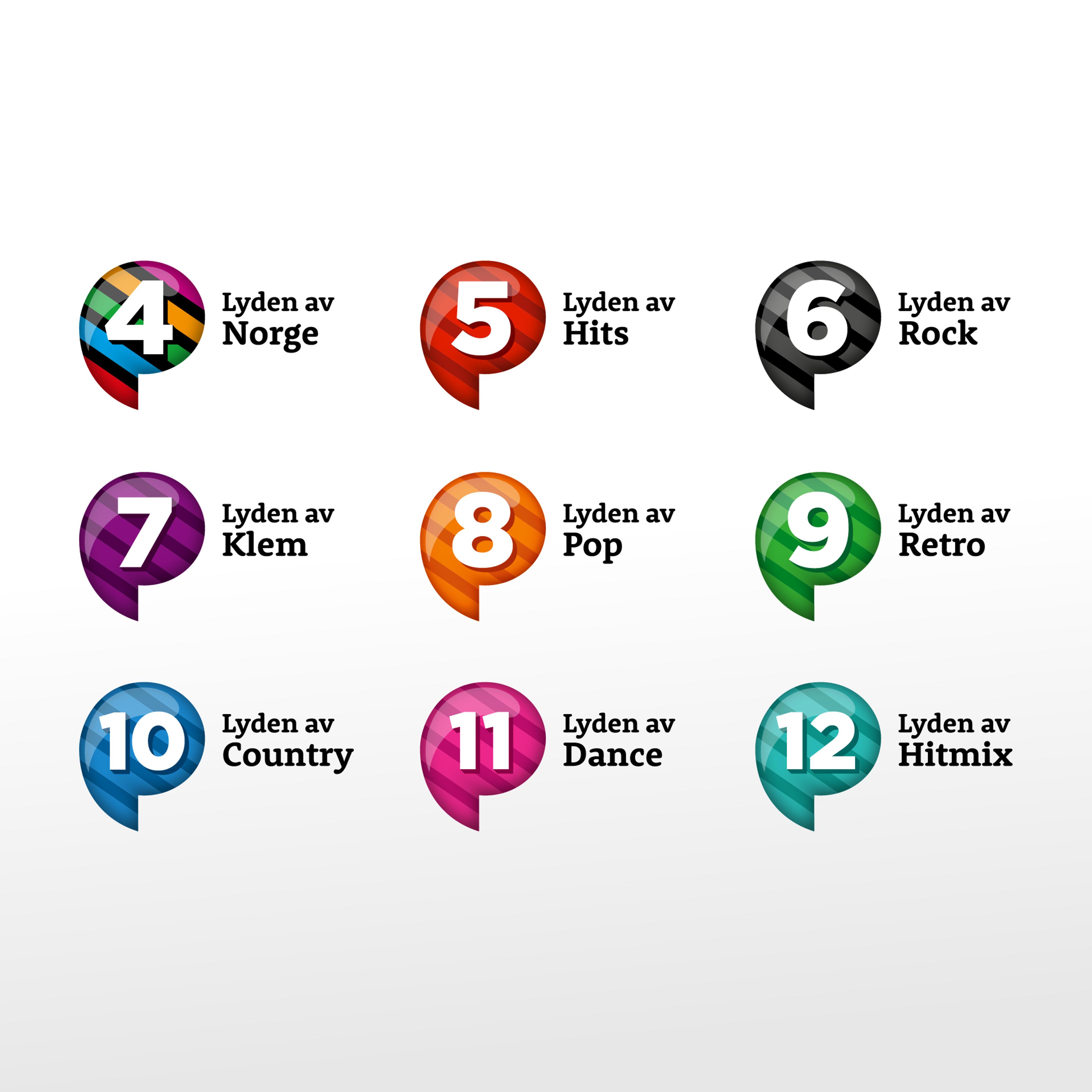 Logoene til P4 Radio Hele Norge sine radiokanaler