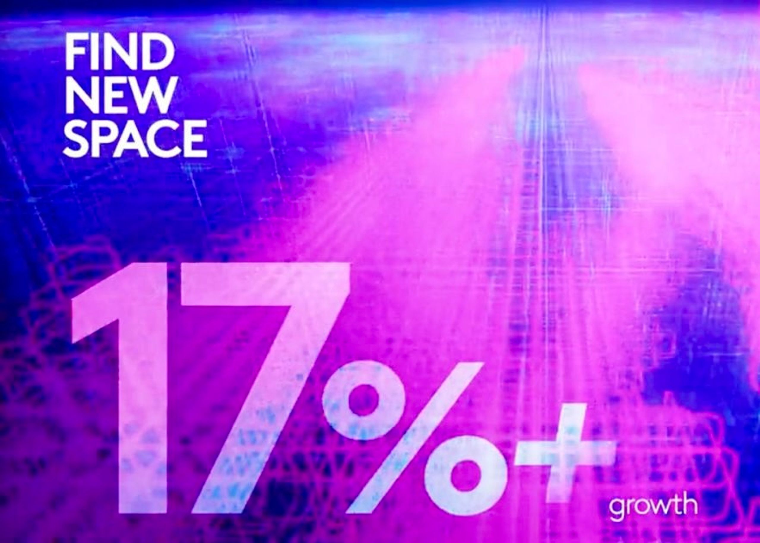 Bilde med teksten: Find New Space - 17%+ growth