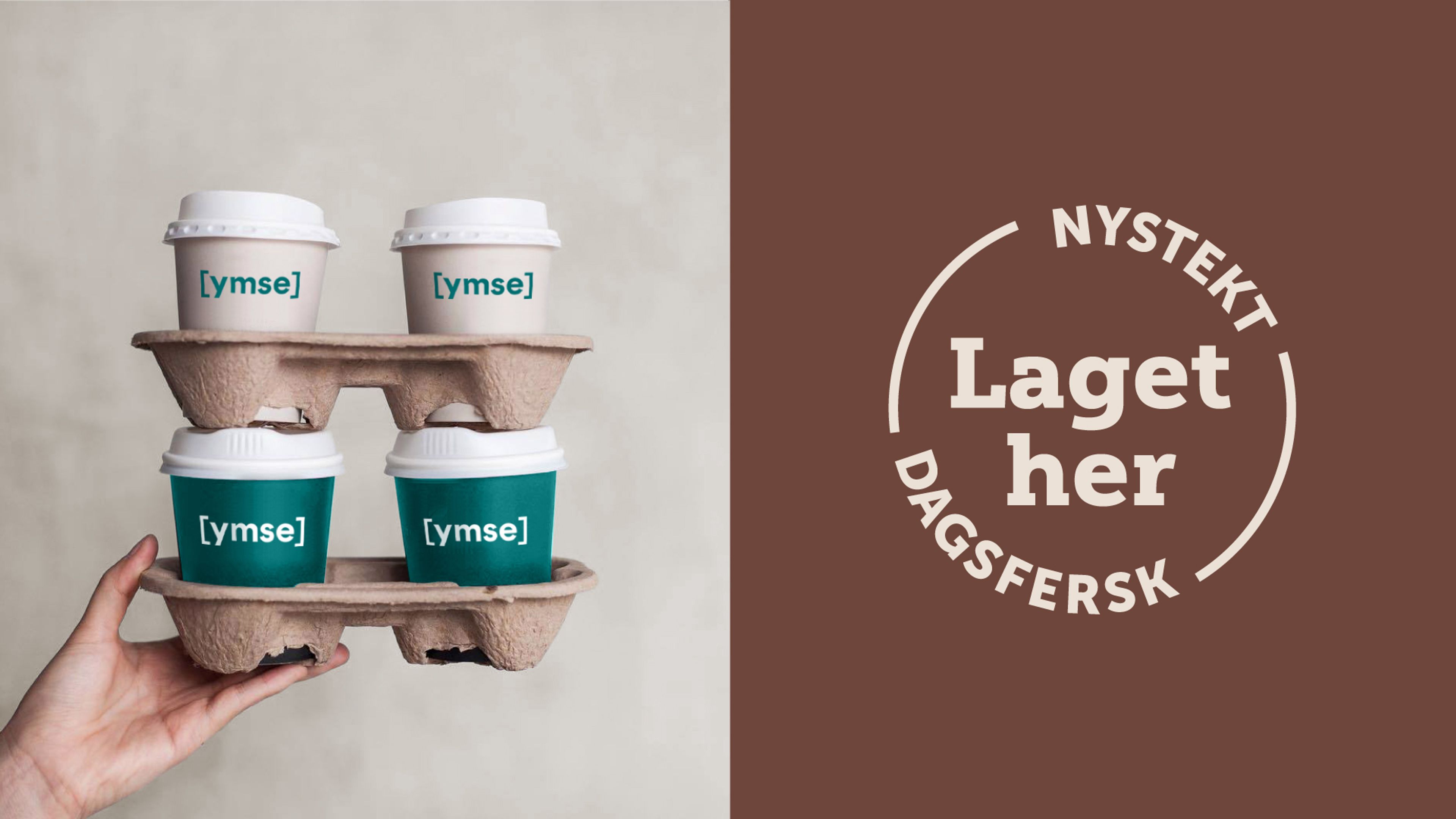 Ymse kaffekopper og "laget her" plakat