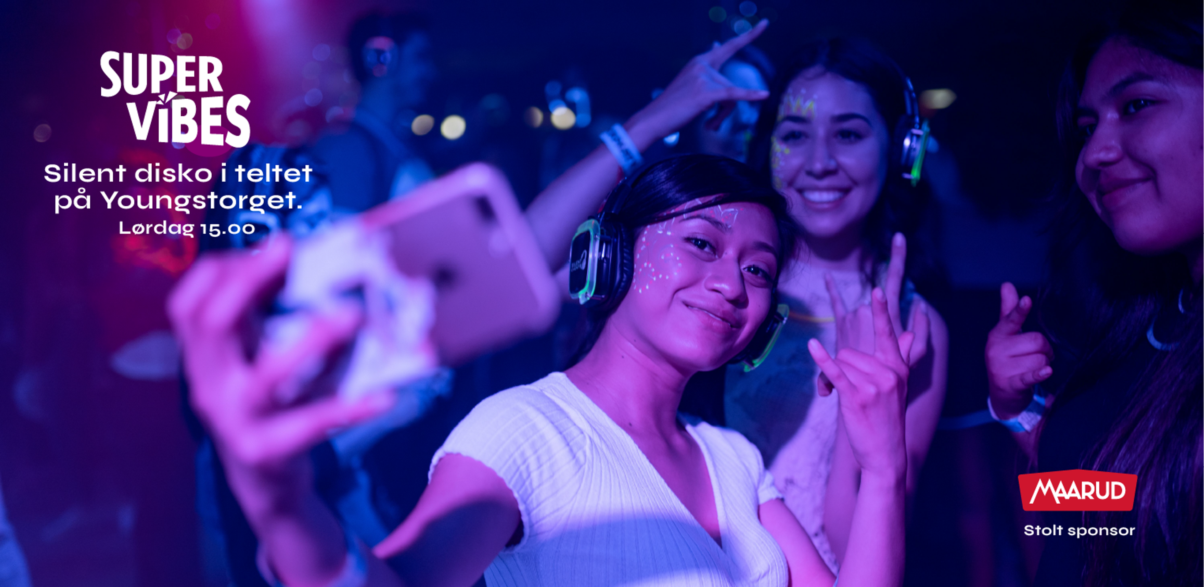 Reklameplakat av unge venner på Siltentdisco, sponset av Maarud superchips