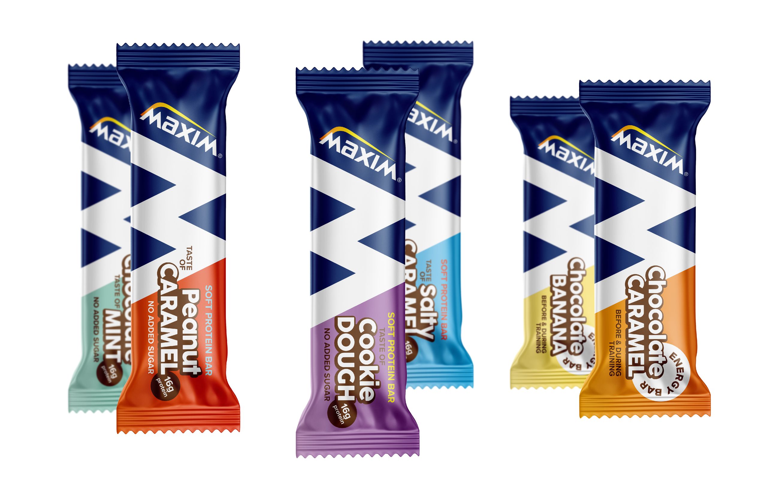 Maxim produkter soft proteinbars energy bars pakningsdesign