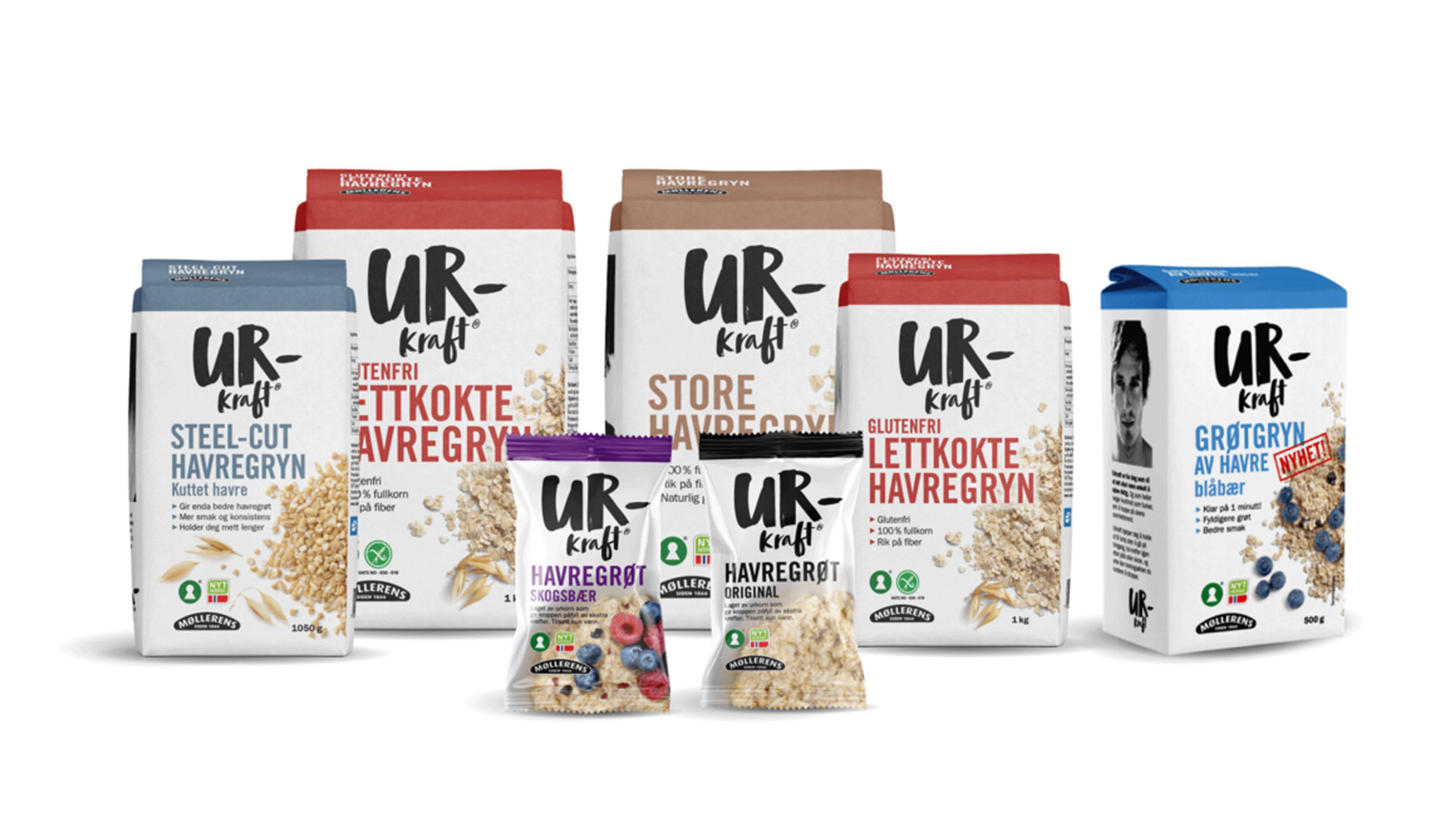 fire pakninger med Urkraft havregryn og to med havregrøt