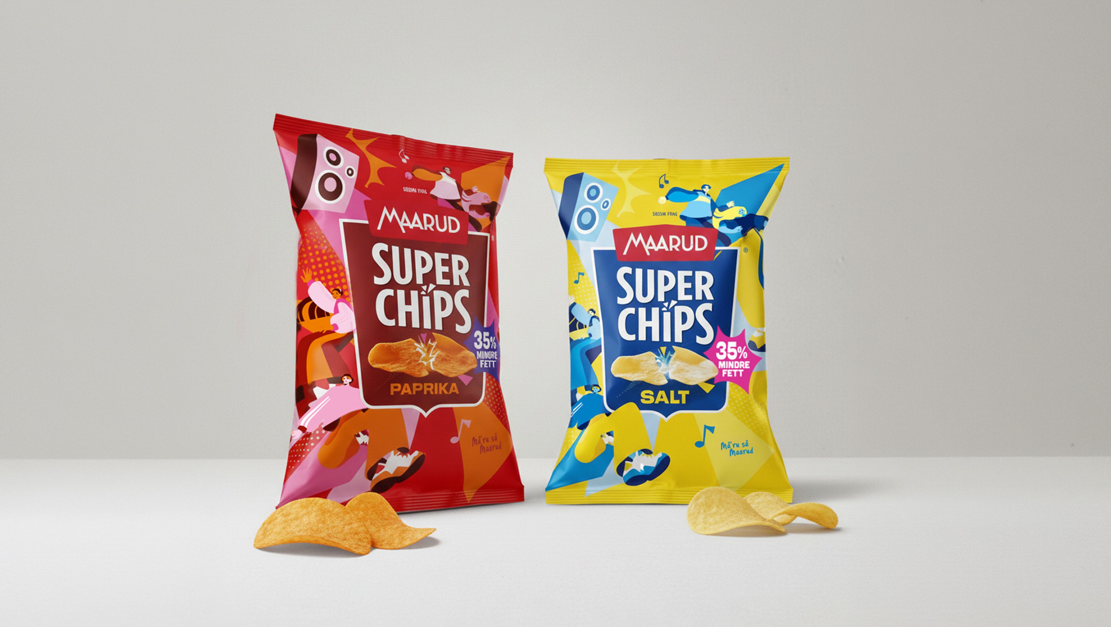 Maaruds Superchips poser på studio bakgrunn med chips i forgrunn