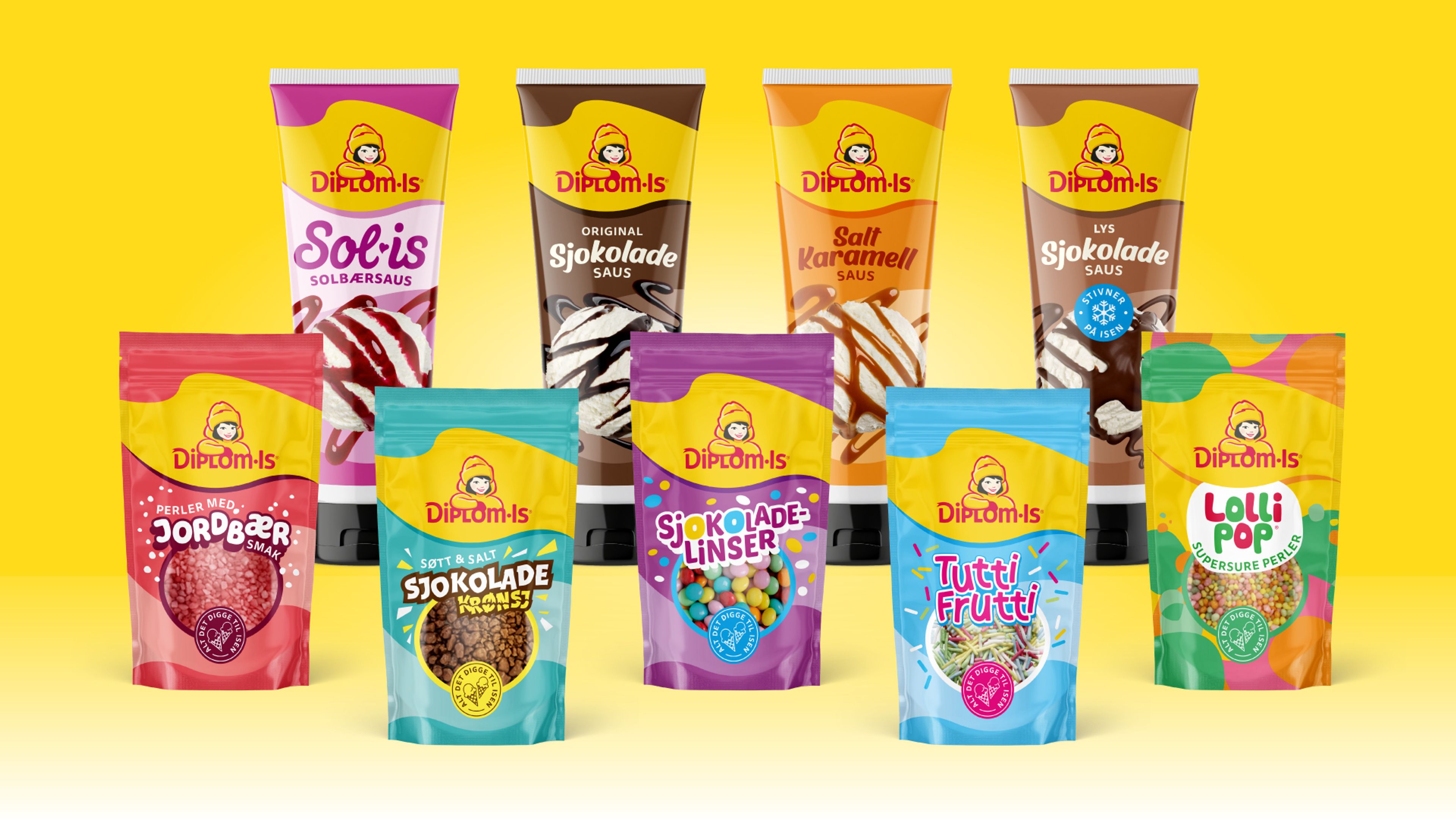 Bilde av pakningsdesign for hele Diplom-Is tilbehørserien