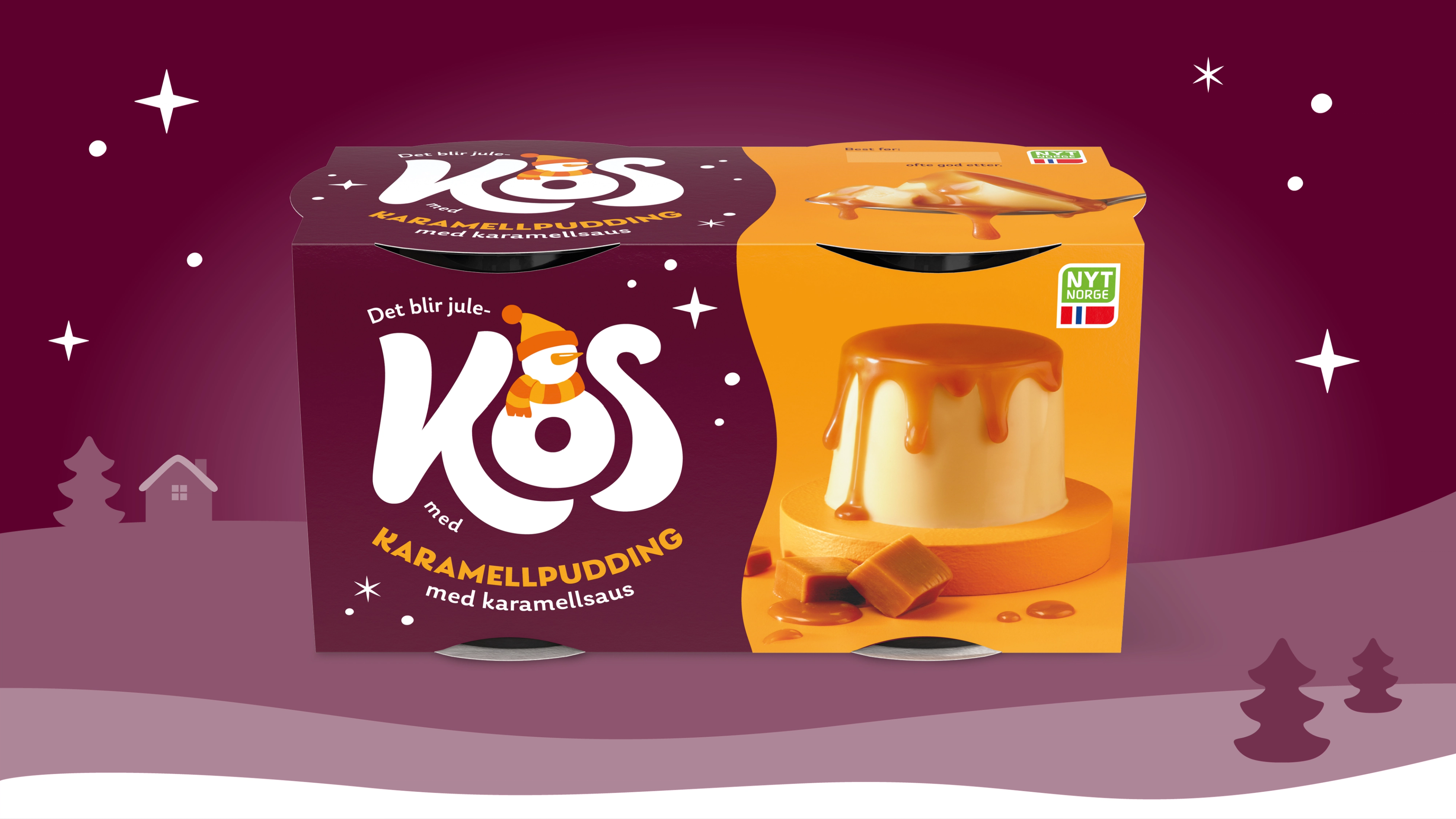 Bilde av Kos pakningsdesign mot illustrert bakgrunn