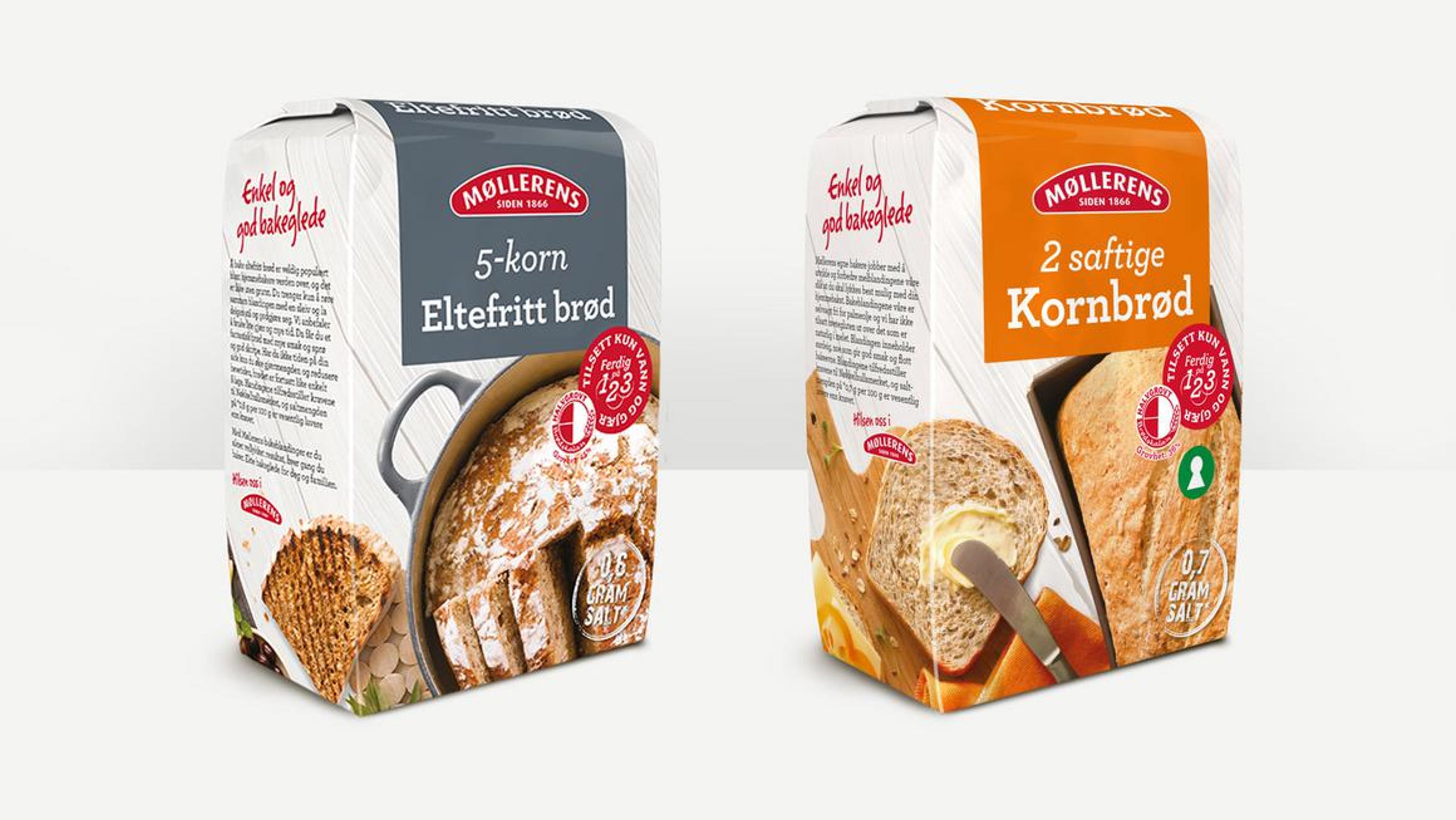To pakninger med ferdigblandet mel til hjemmebakst