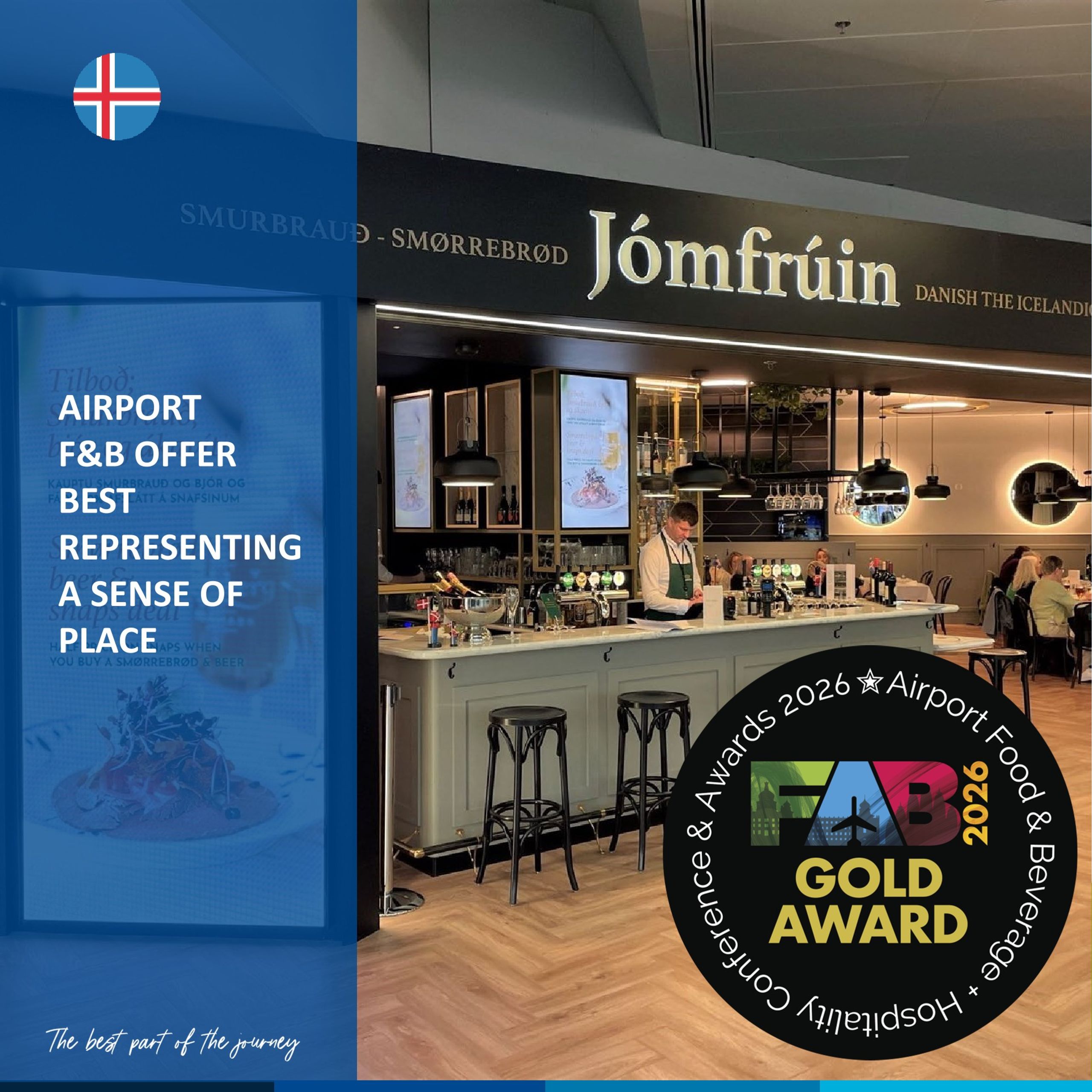 Jómfrúin på Keflavik Airport med FAB 2026 Gold Award for Best Representing Sense of Place.