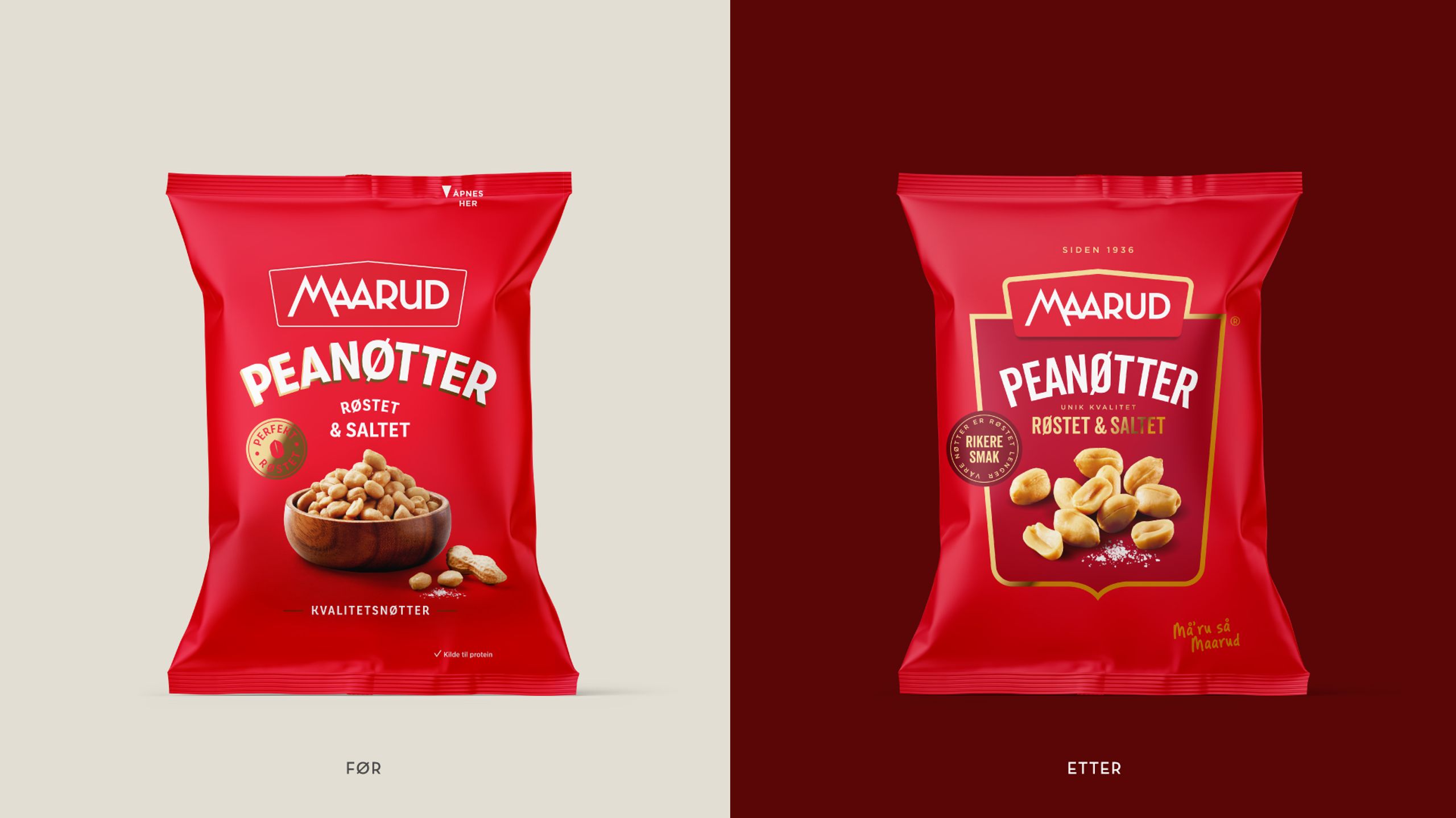 Maarud Peanøtter før og etter redesign