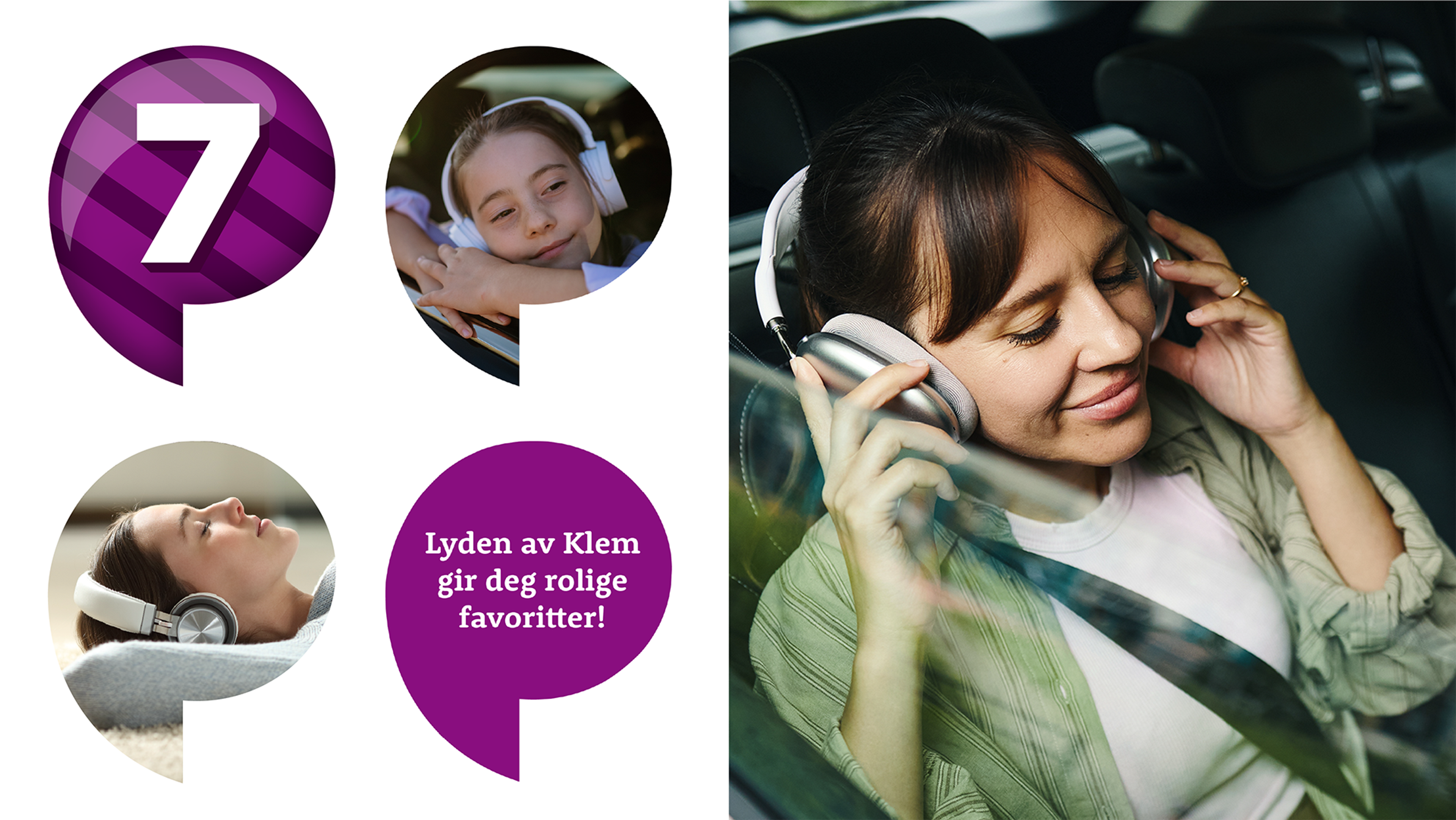 Lyden av Klem logo og bilder av folk med høretelefoner