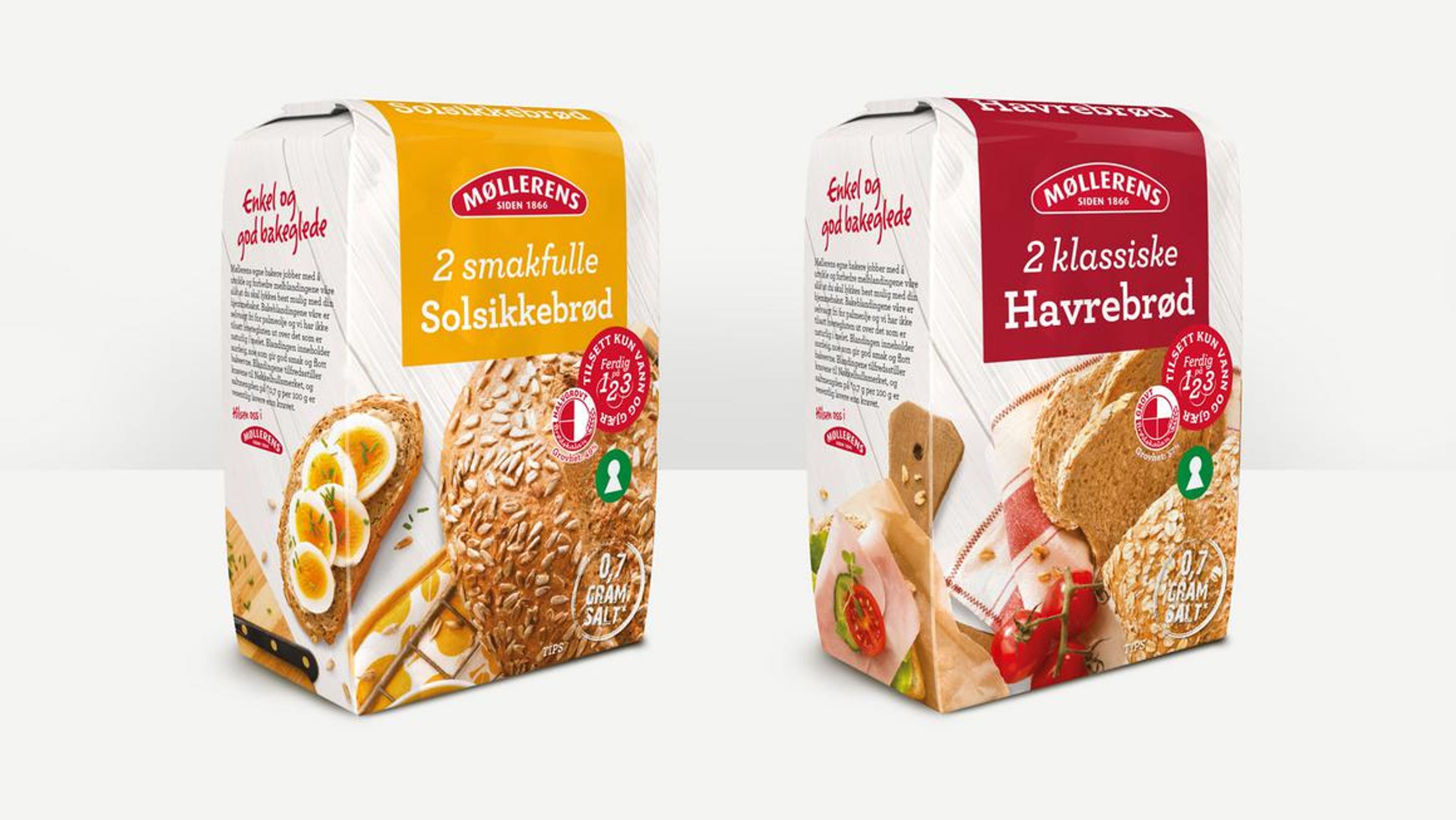 To pakninger med ferdigblandet mel til hjemmebakst