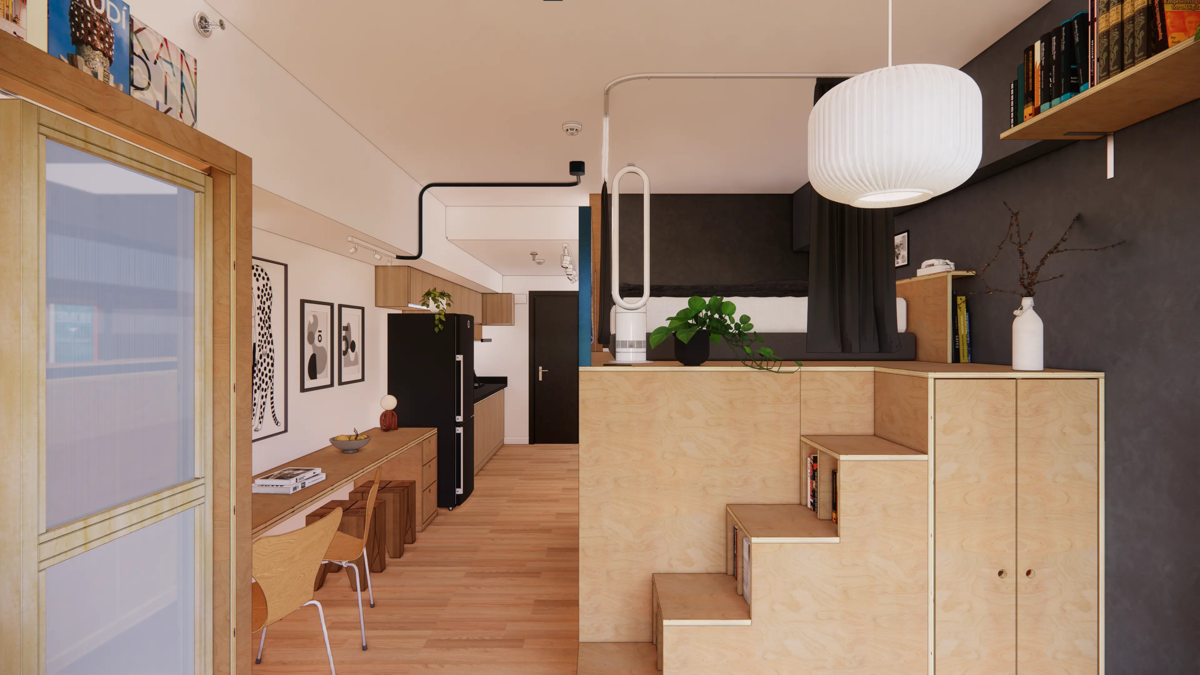 High Park view of bed and work area