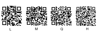 The 4 QR code levels, from less complex to more complex.