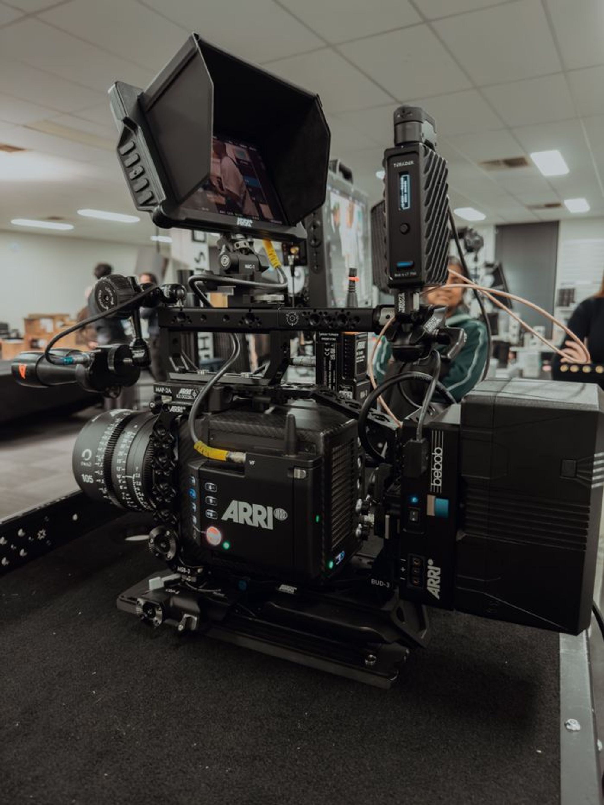 A rigged ARRI cinema camera with follow focus and monitor: real production-grade rental equipment