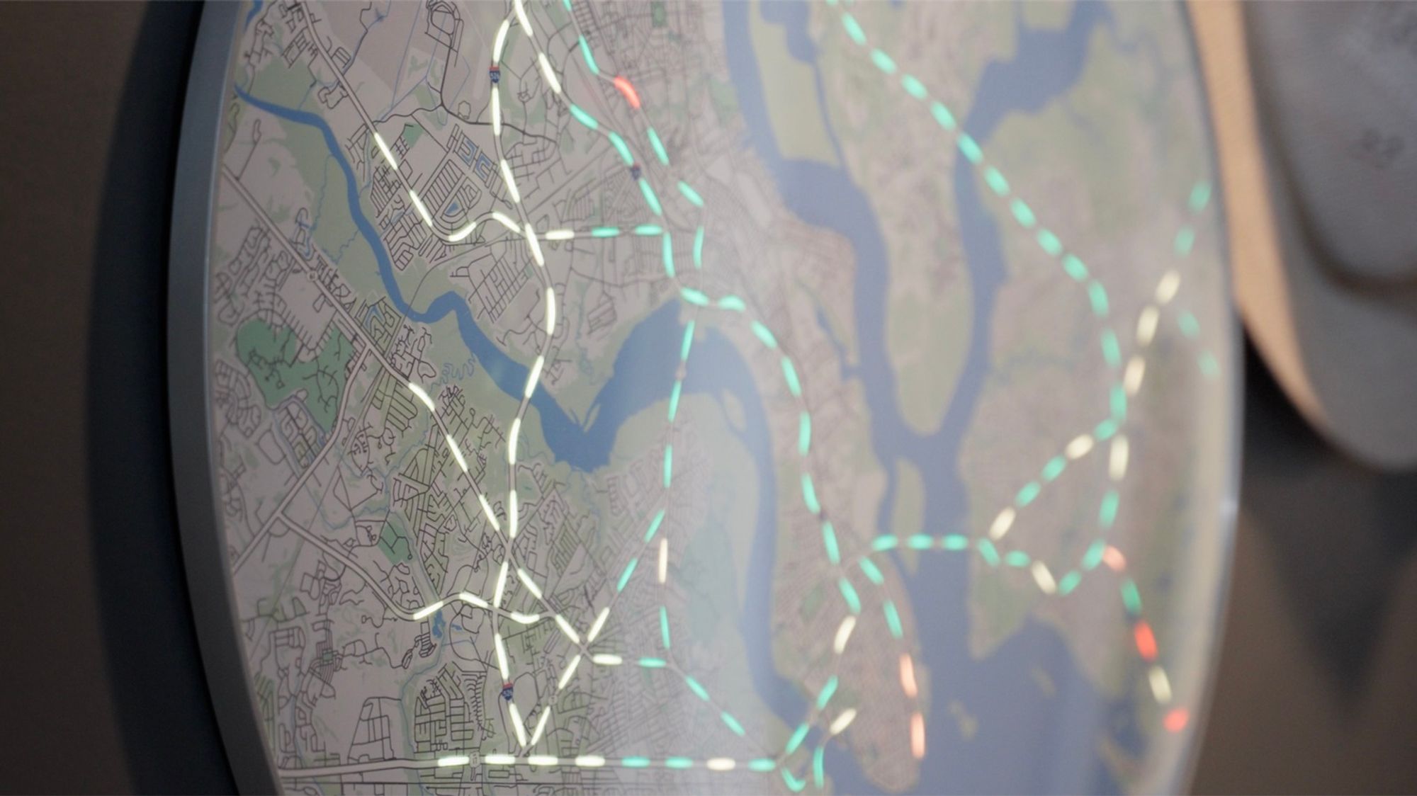 A LightMaps illuminated map lit along its routes