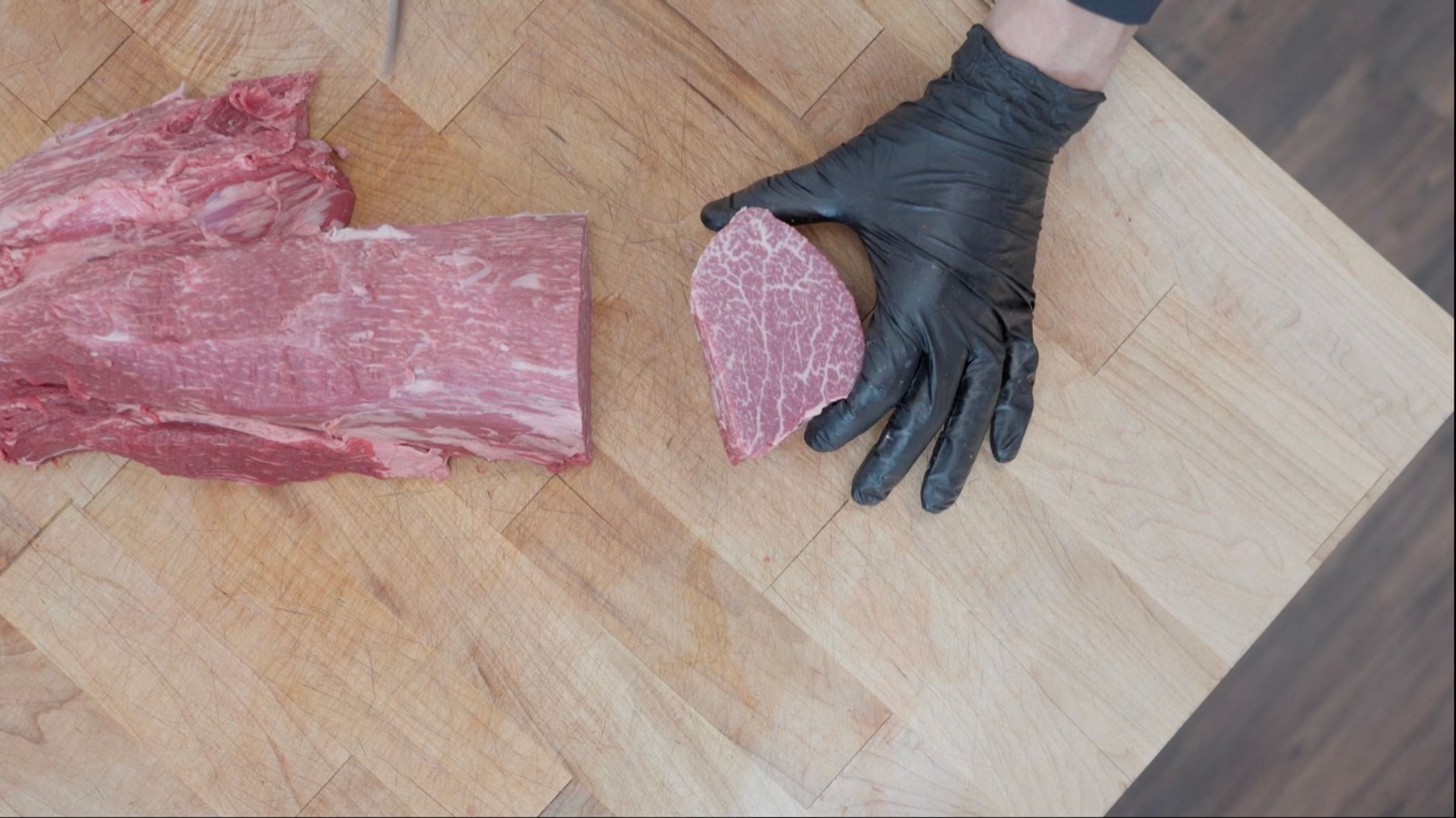 New York Butcher Shoppe: Hero meat marbling overhead