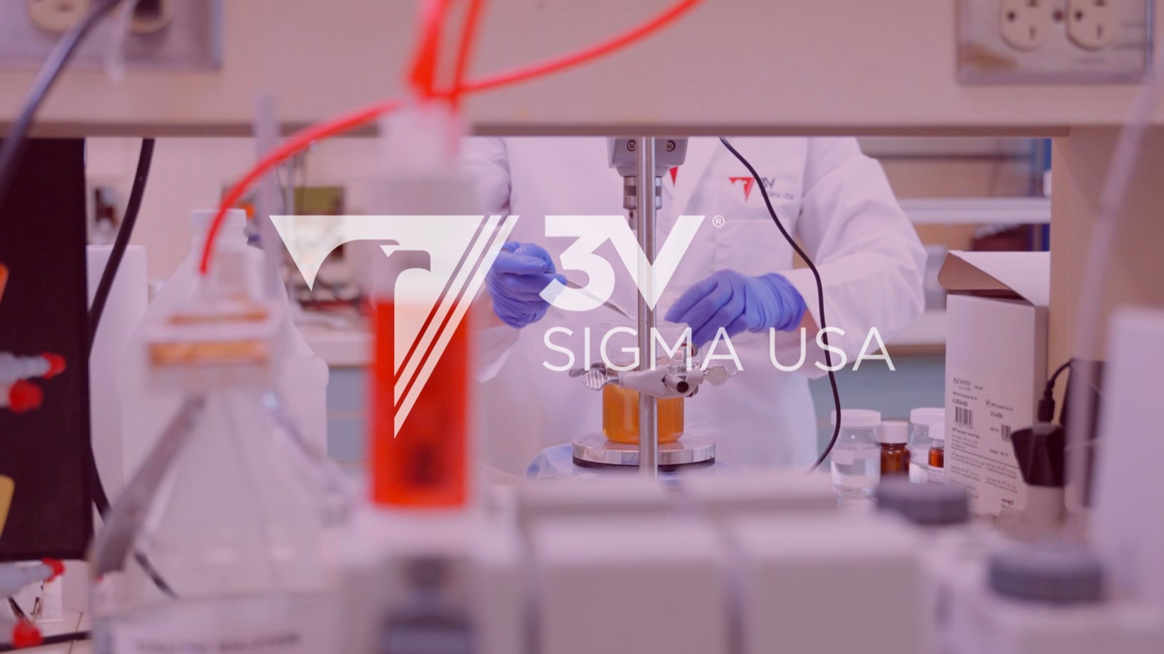 3V Sigma USA brand title card over lab formulation process