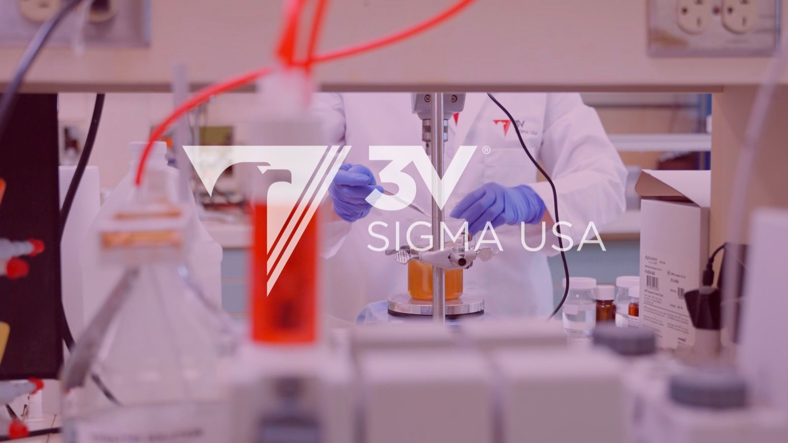 3V Sigma USA brand title card over lab formulation process