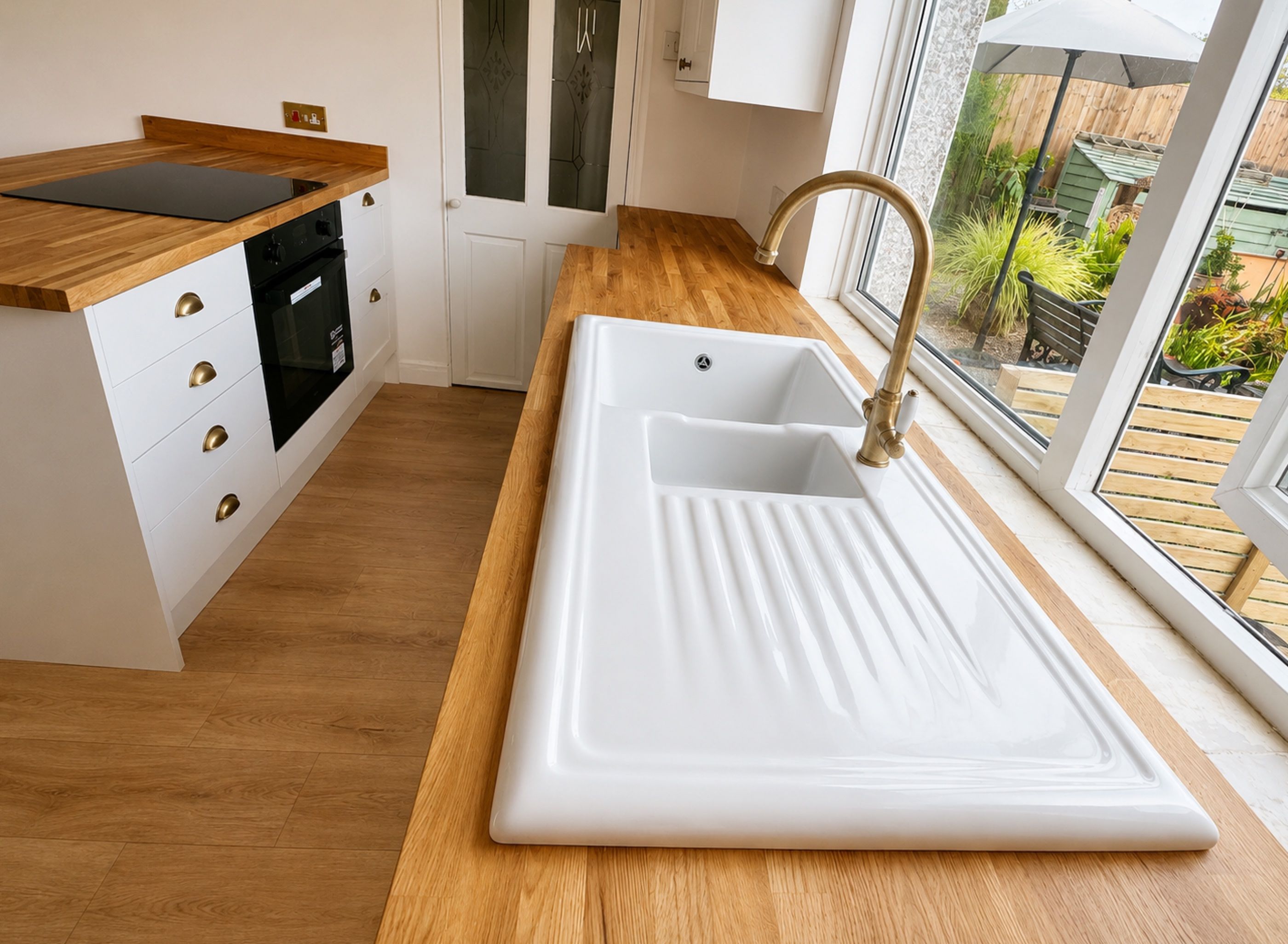 Fully completed kitchen with solid oak worktops