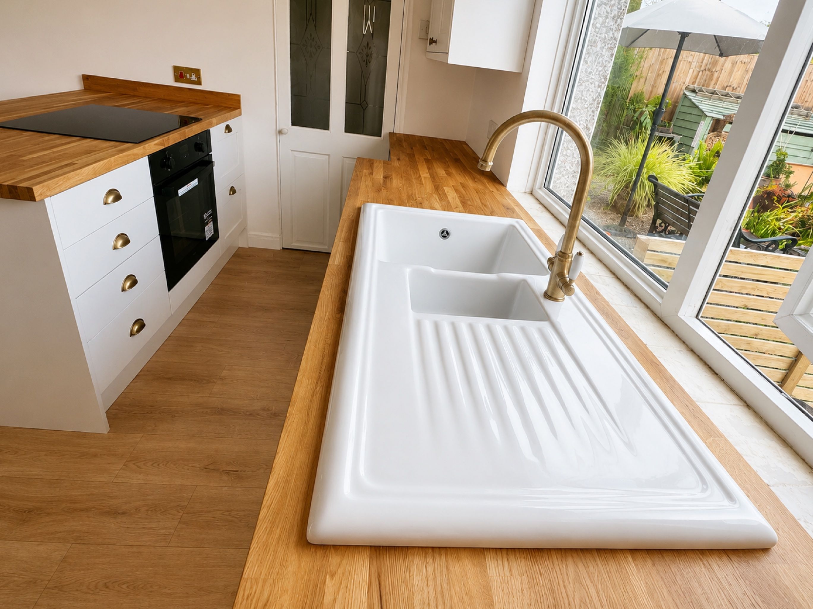 Fully completed kitchen with solid oak worktops