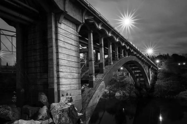 Folsom Rainbow Bridge at night — photograph by Mark Spicer