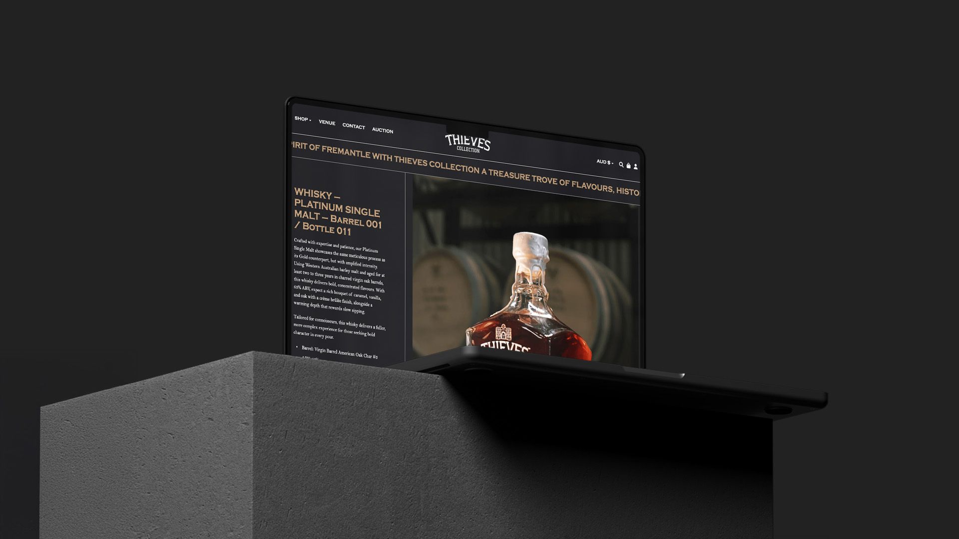 Thieves Collection website displayed on a laptop