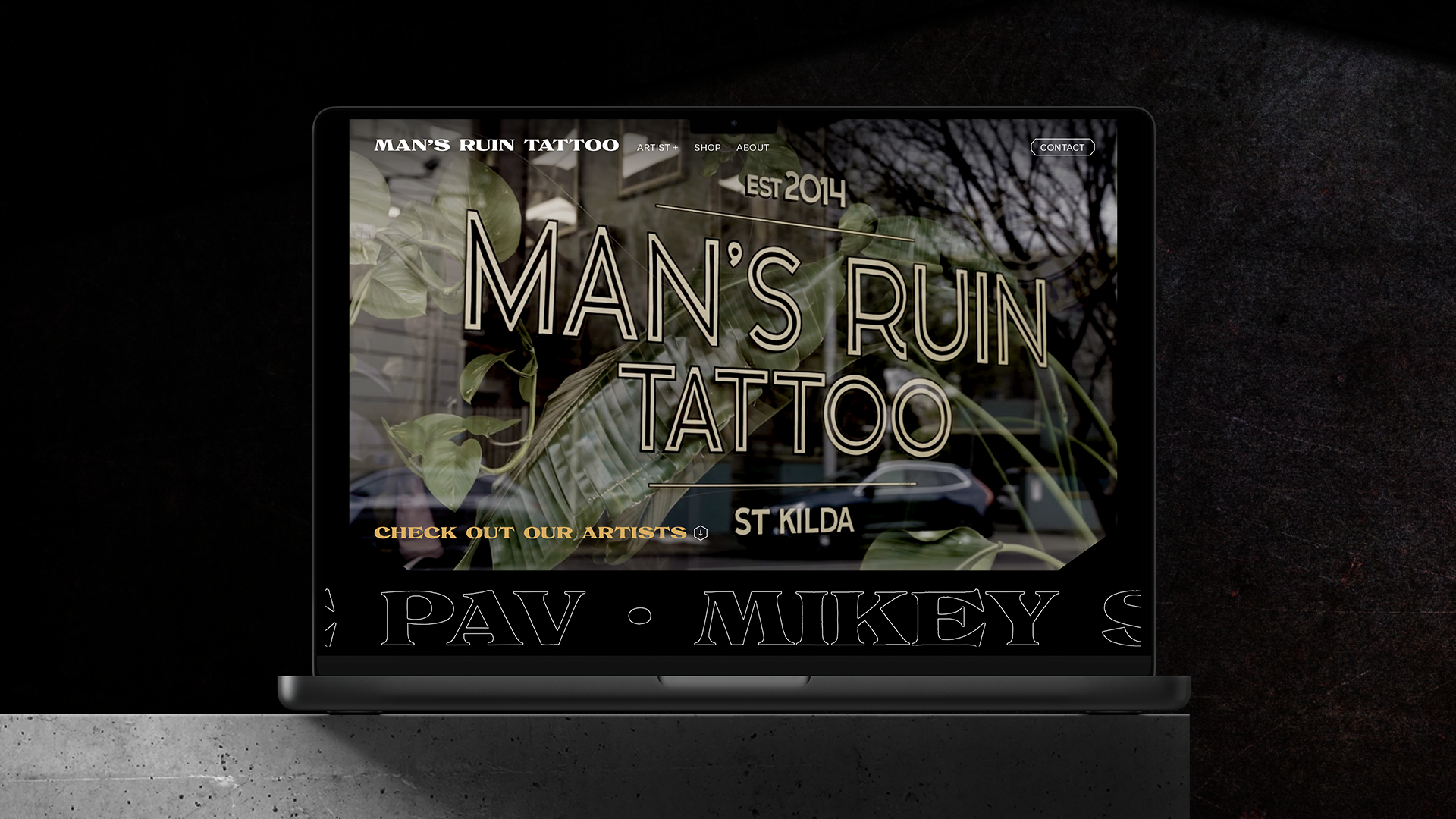Mans Ruin website on a laptop