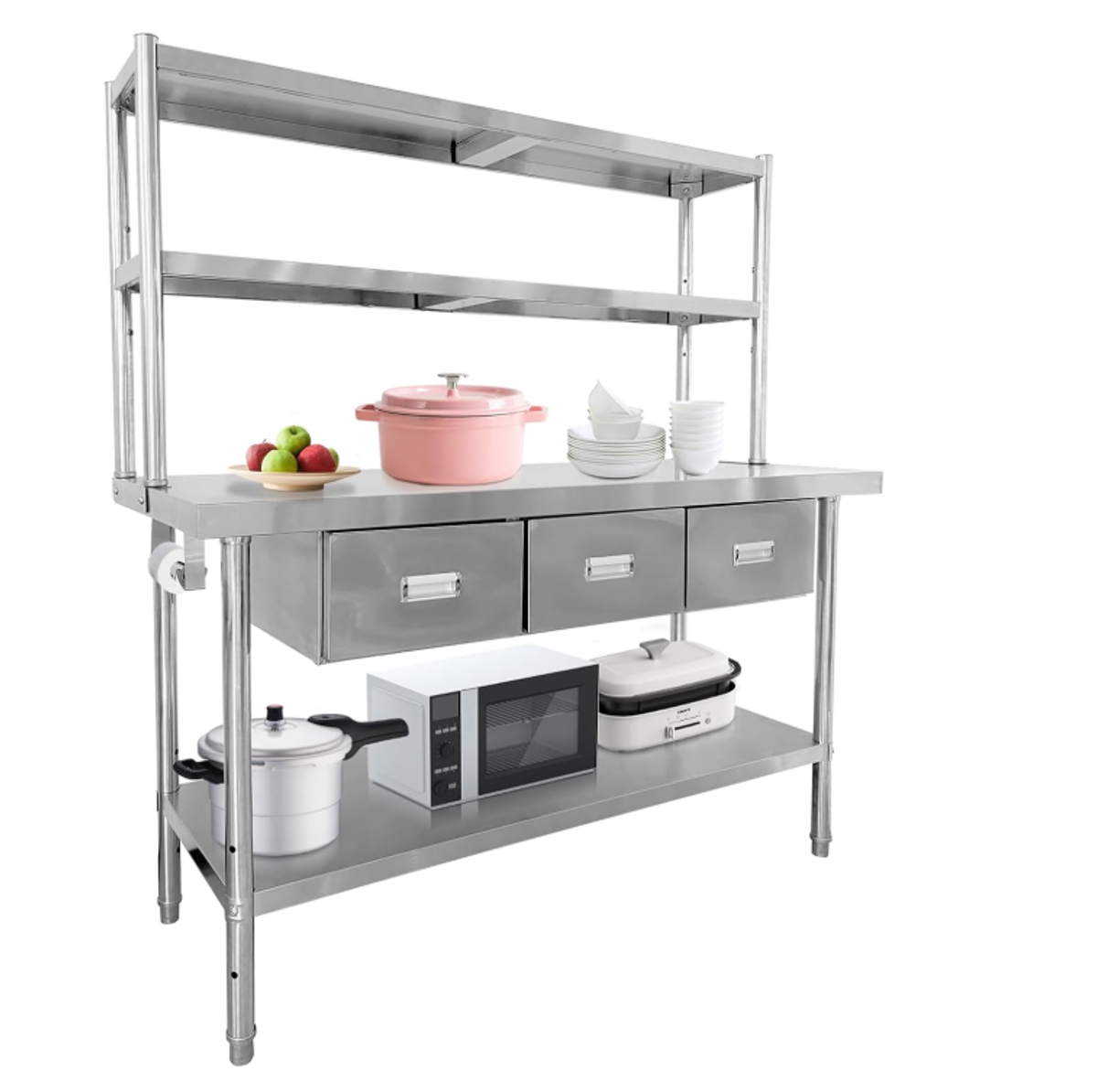 Stainless Steel Work Table With Overshelf and Drawers
