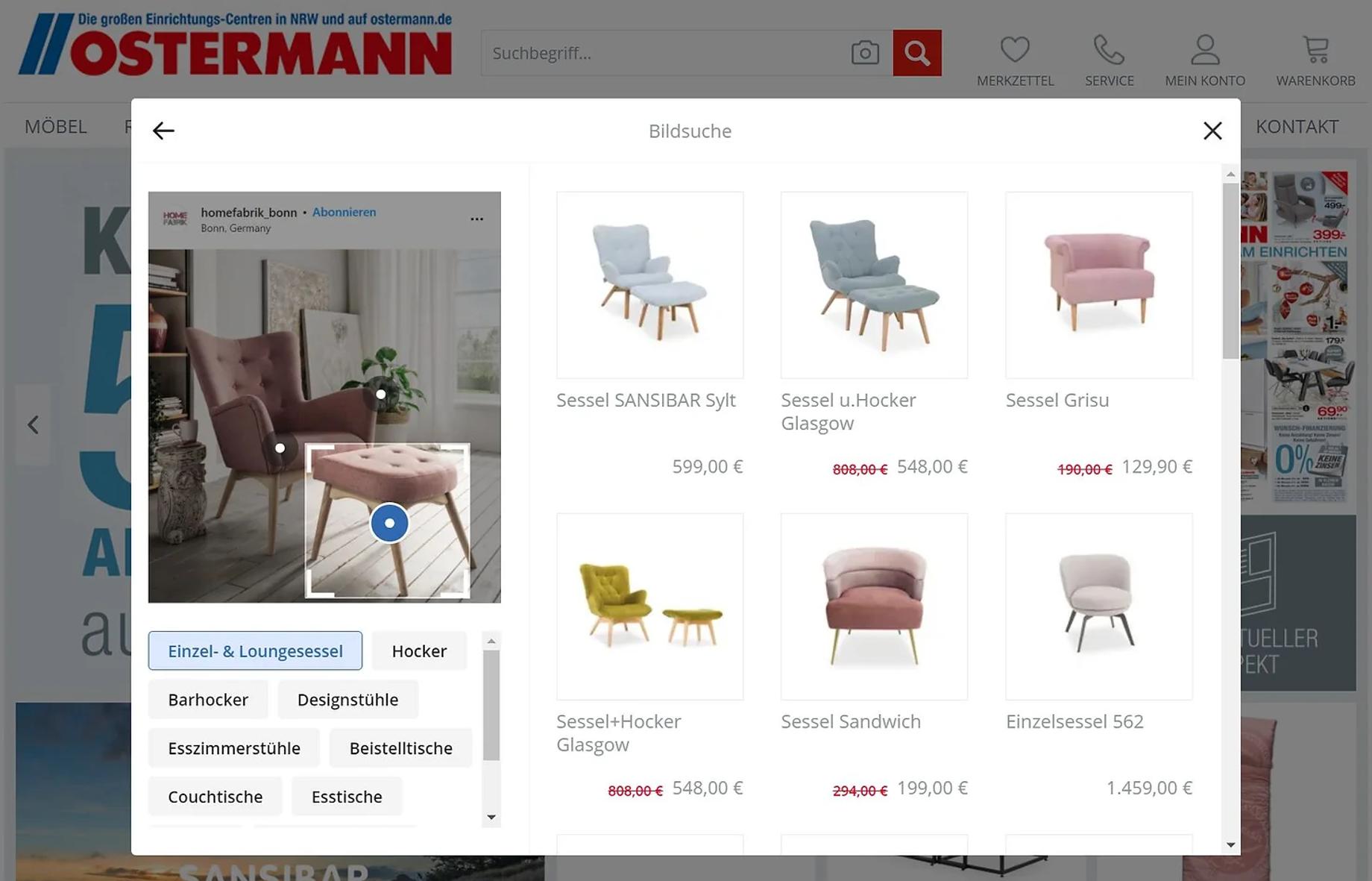 Ostermann online shop with vviinn visual search widget