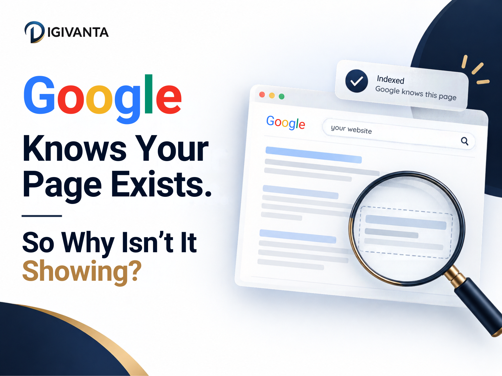Indexed vs ranked infographic explaining why a page can be indexed by Google but not rank well in search results.