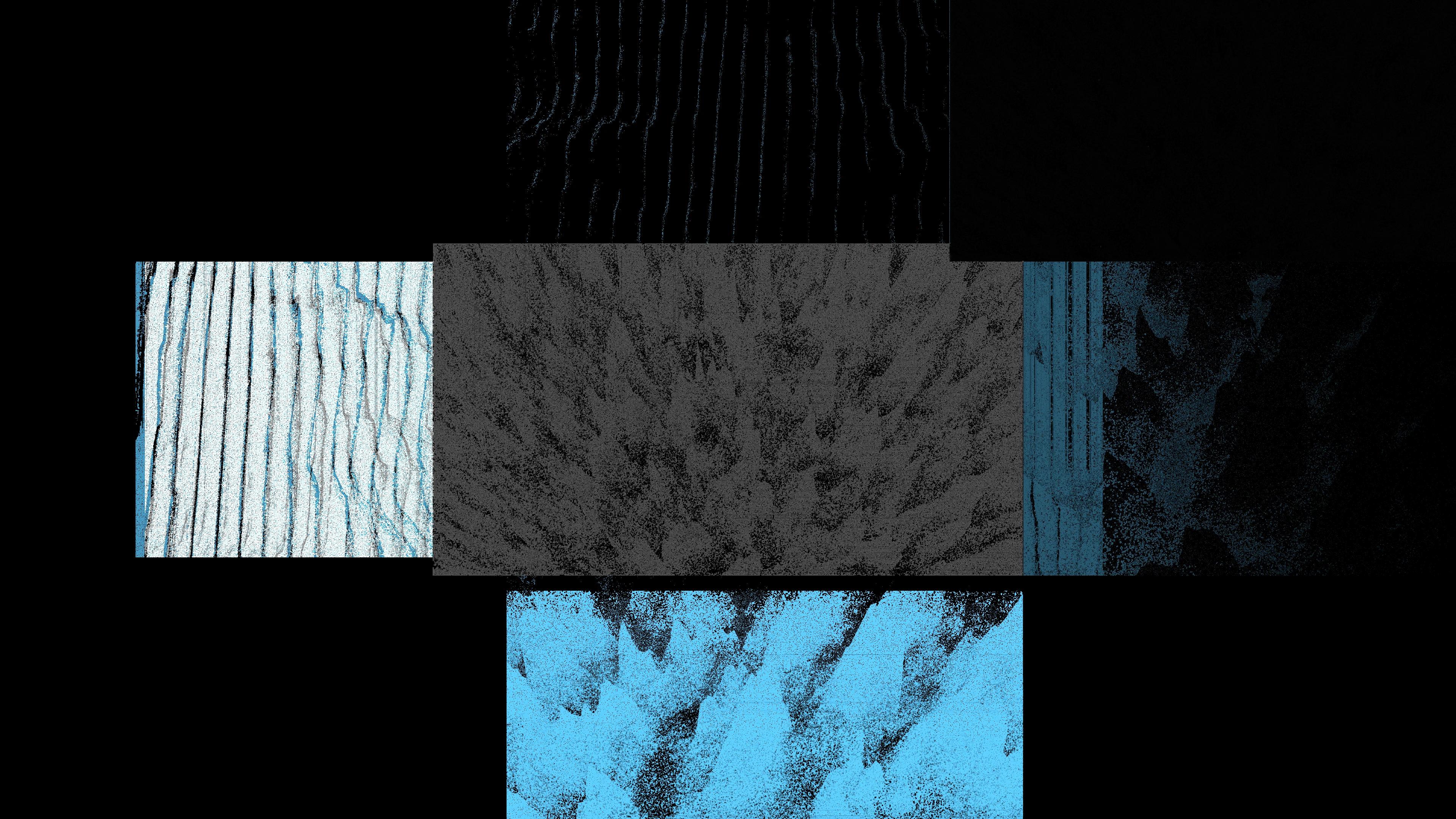 Rectangles with white and blue grainy textures against a black background