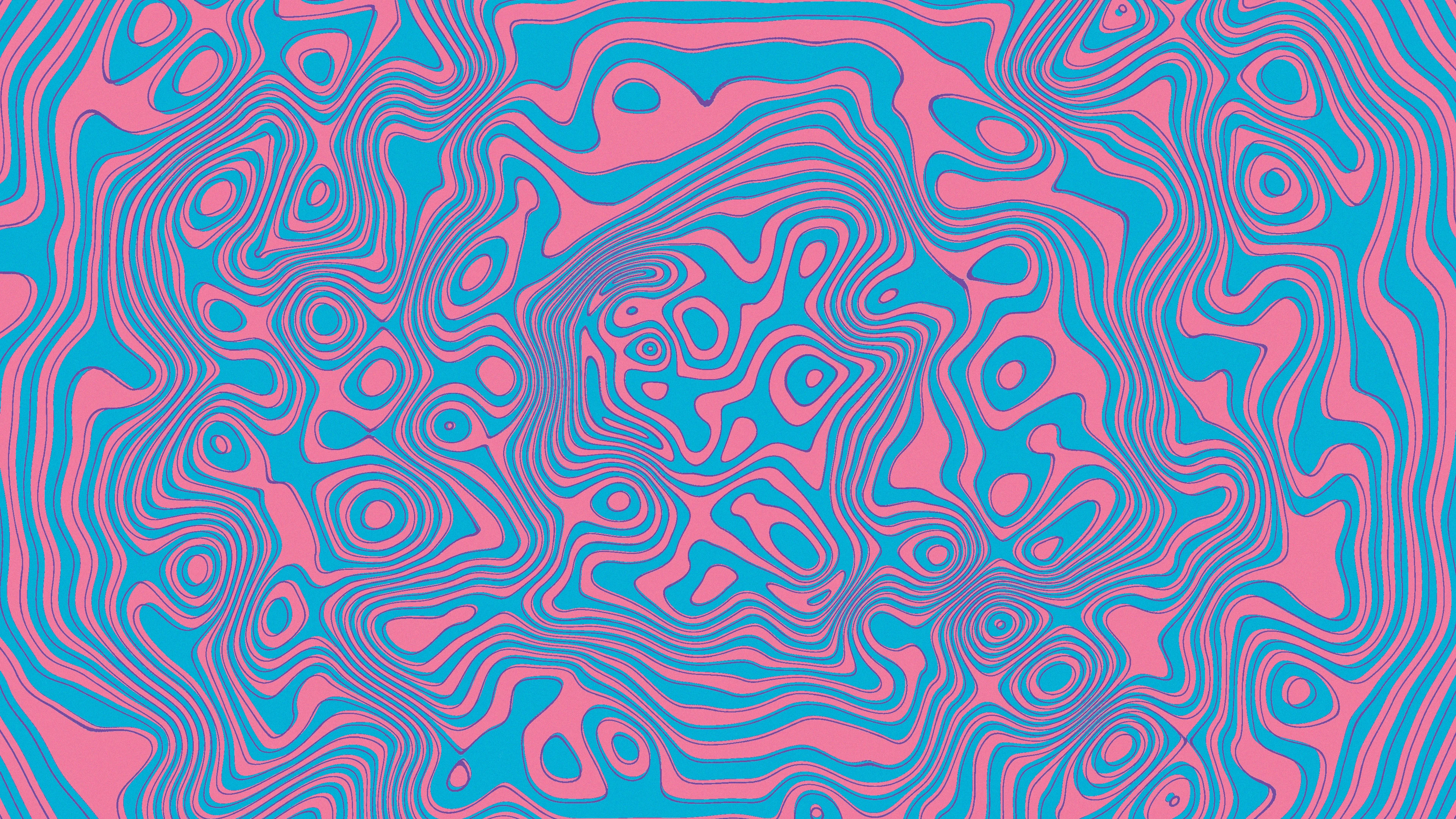 Blue and pink concentric squiggles