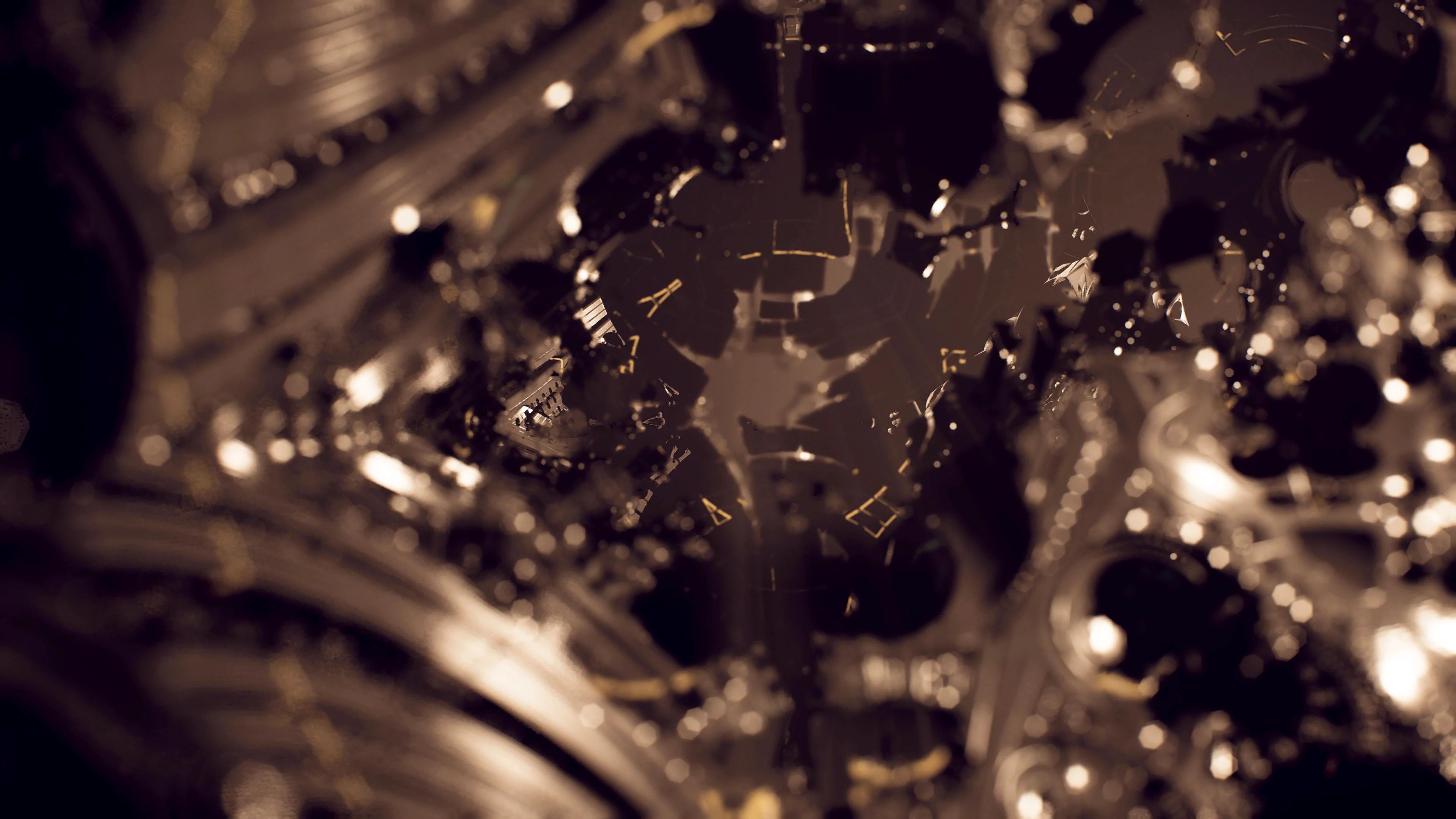Close-up look at dark orange and black fragmented structure