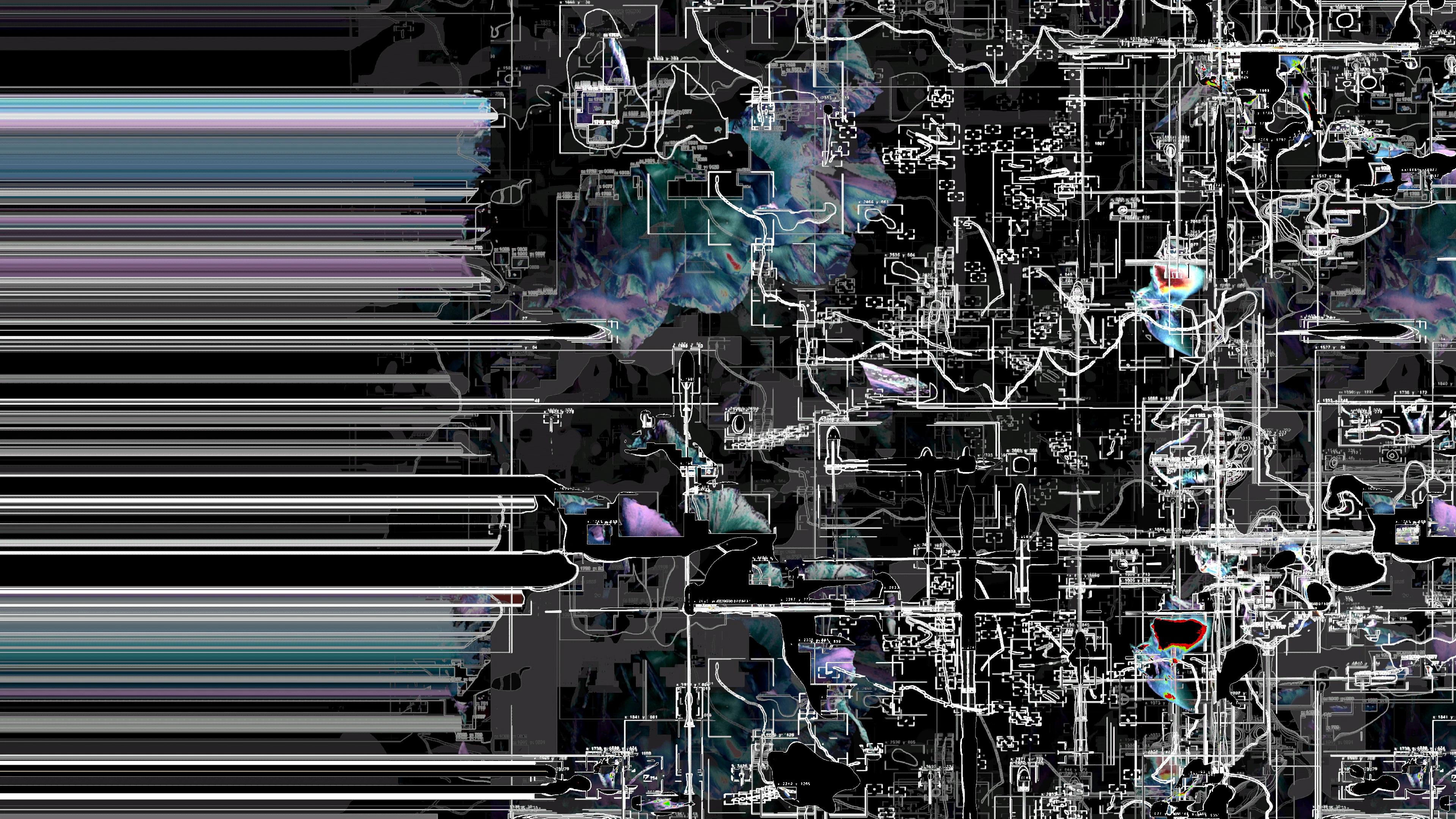 Horizontal lines stretching across the left with lots of white computer scribbles on the right