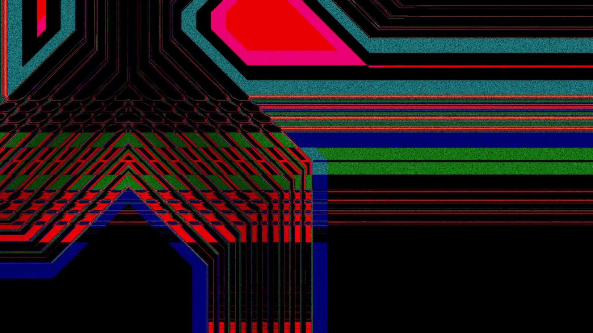 Dark colours following lines across a black background