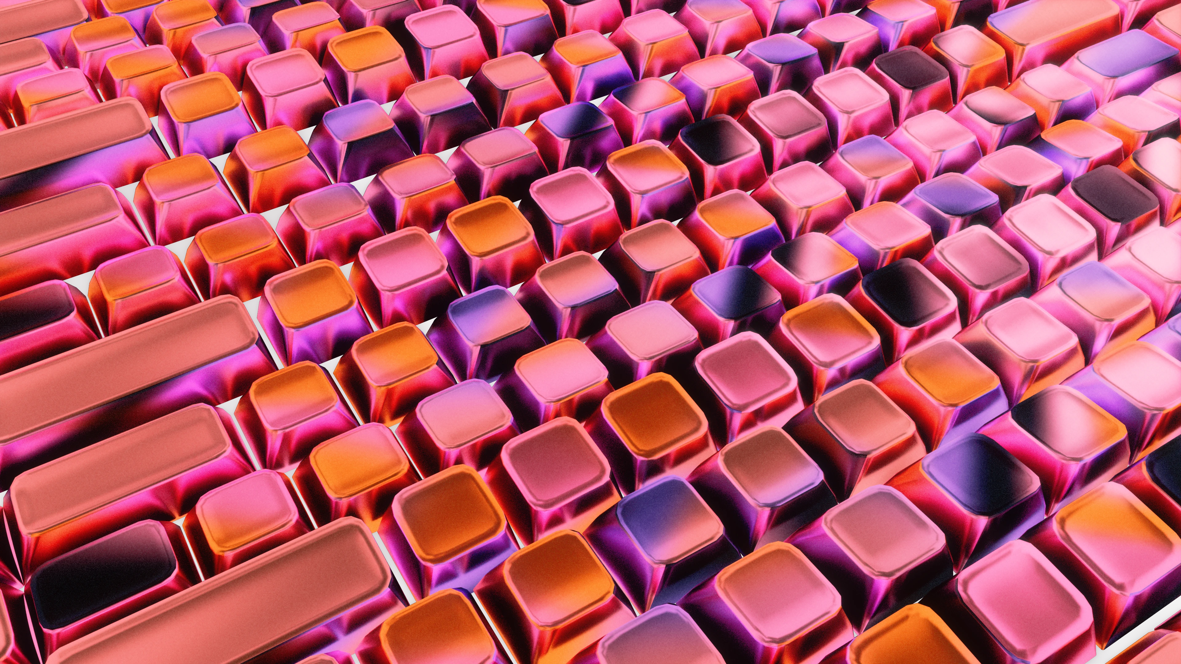 Overview of a rainbow gradient keyboard with no letters on the keys