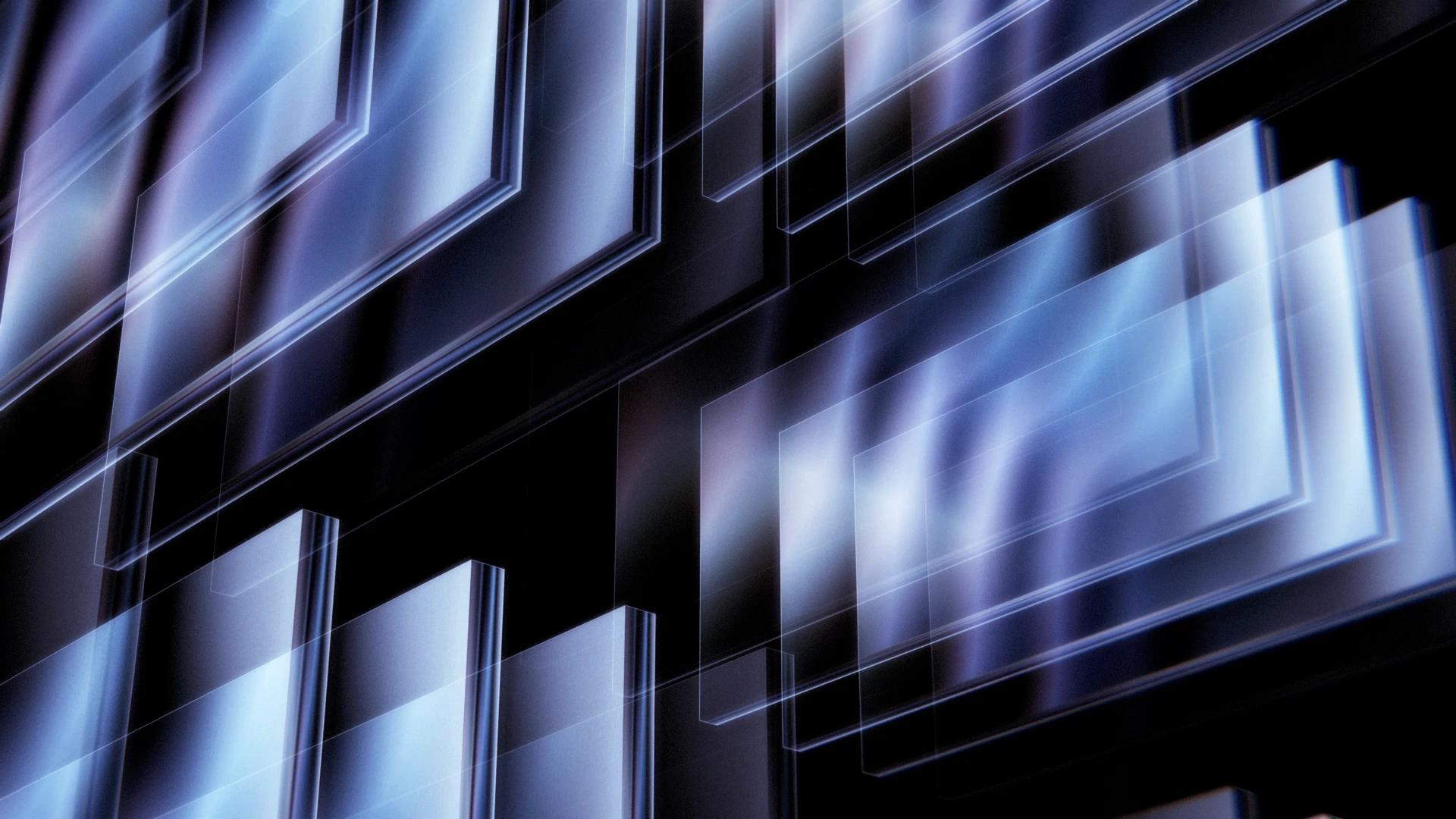 Blue glassy panels with grainy texture and layered shapes