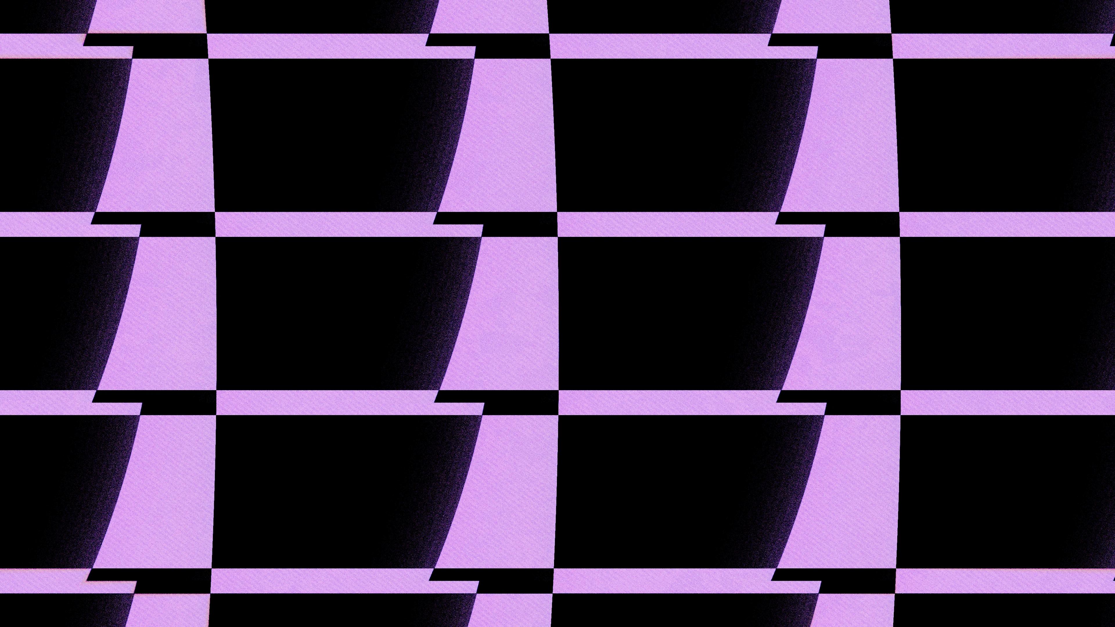 Purple geometric shapes against black backdrop